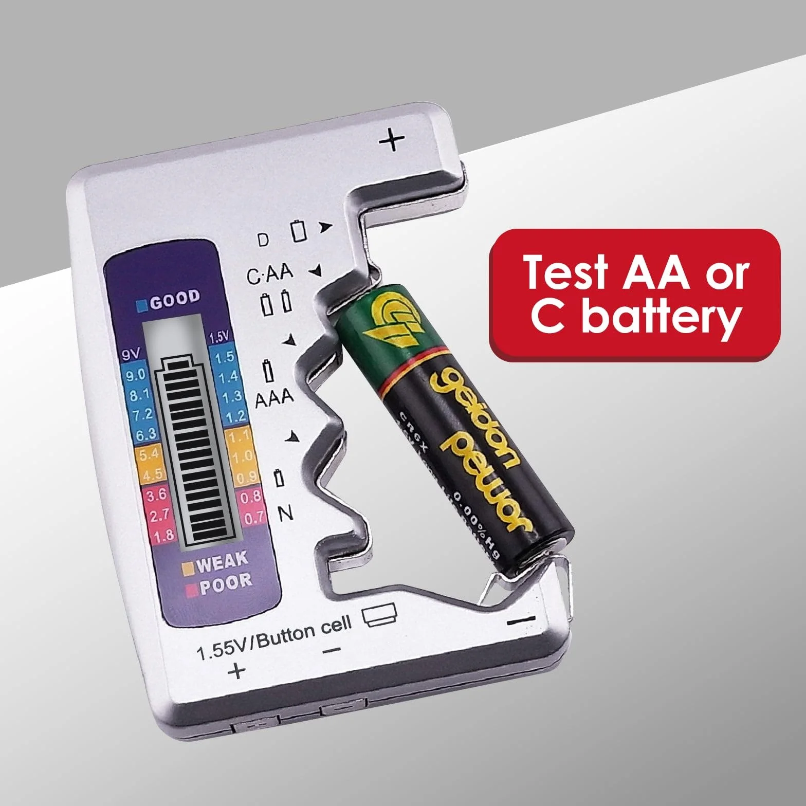 Tester Batterie Universale con LCD per AA AAA C D N 9V 1.5V Bottone