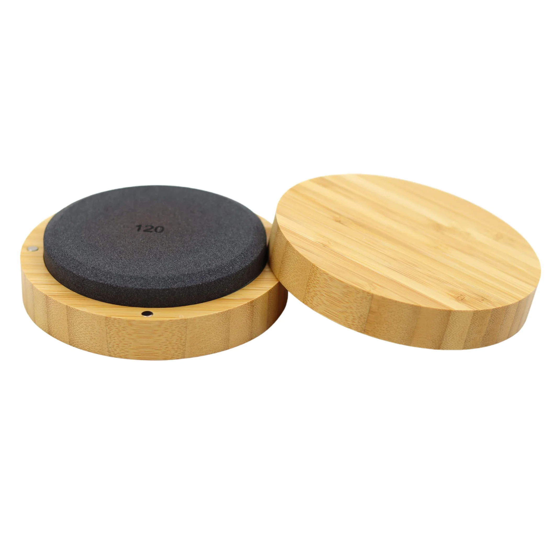 Pietra per affilare Xforst con guscio di bambù, tonda per ascia e coltello. Affilatore per ascia tondo. Modello X-GS2