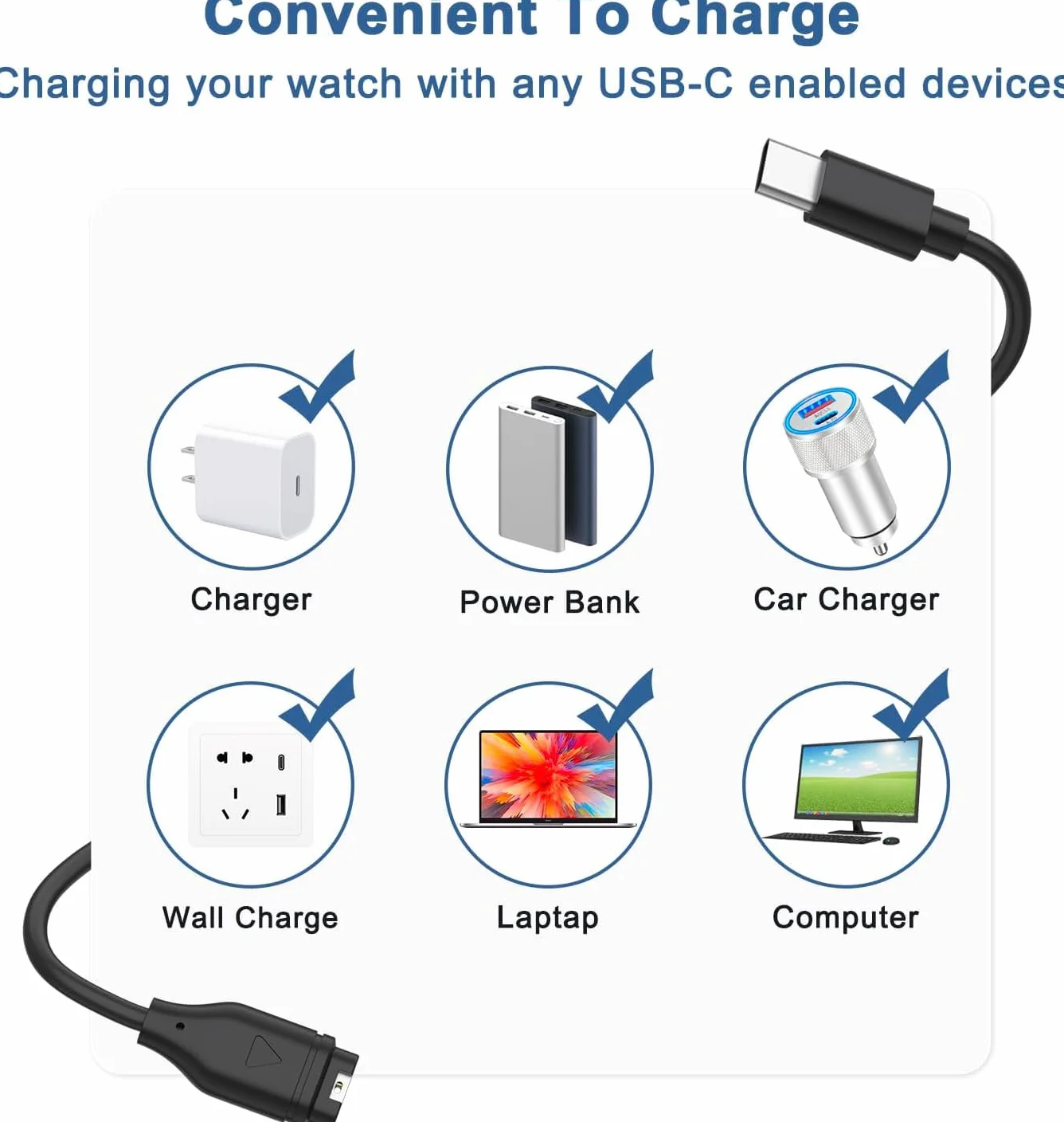 Tobfit Kabel USB-C do Garmin Instinct Solar Tactix Charlie Delta