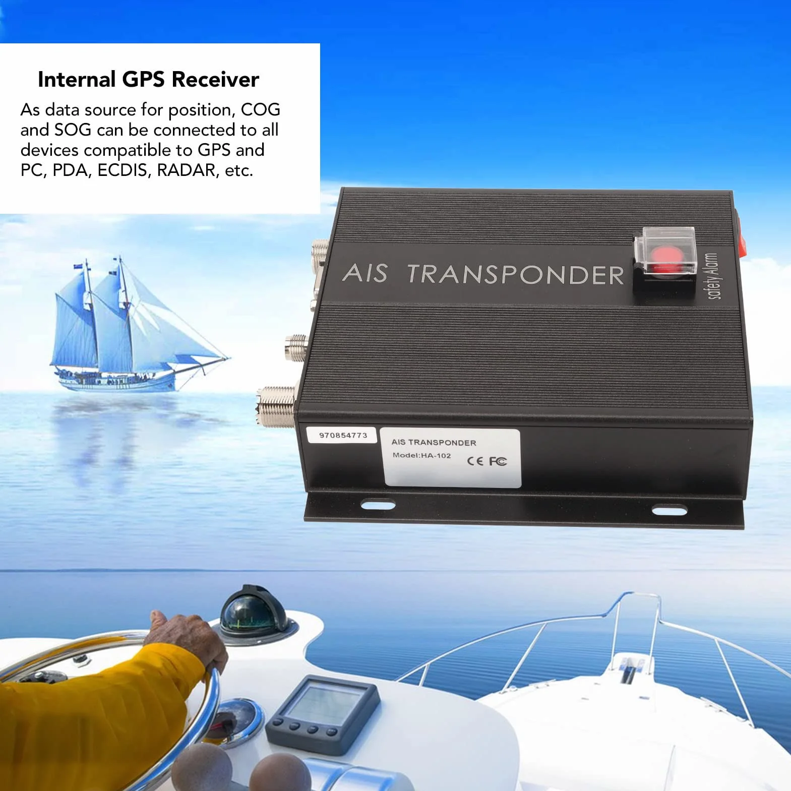 Elprico Ricetrasmettitore AIS Marino, Transponder Doppio Canale 156,025-162,025 MHz z Przyciskiem SOS