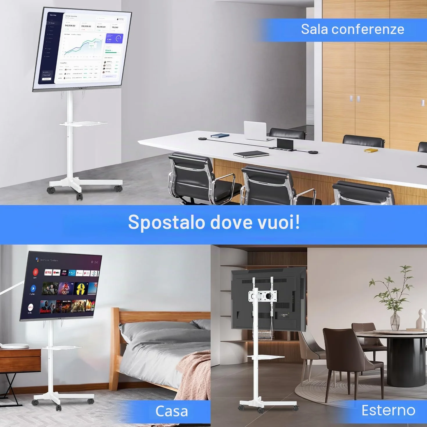 Supporto per TV su Ruote 21-60 Pollici VESA 400x400 mm Bianco 35 kg