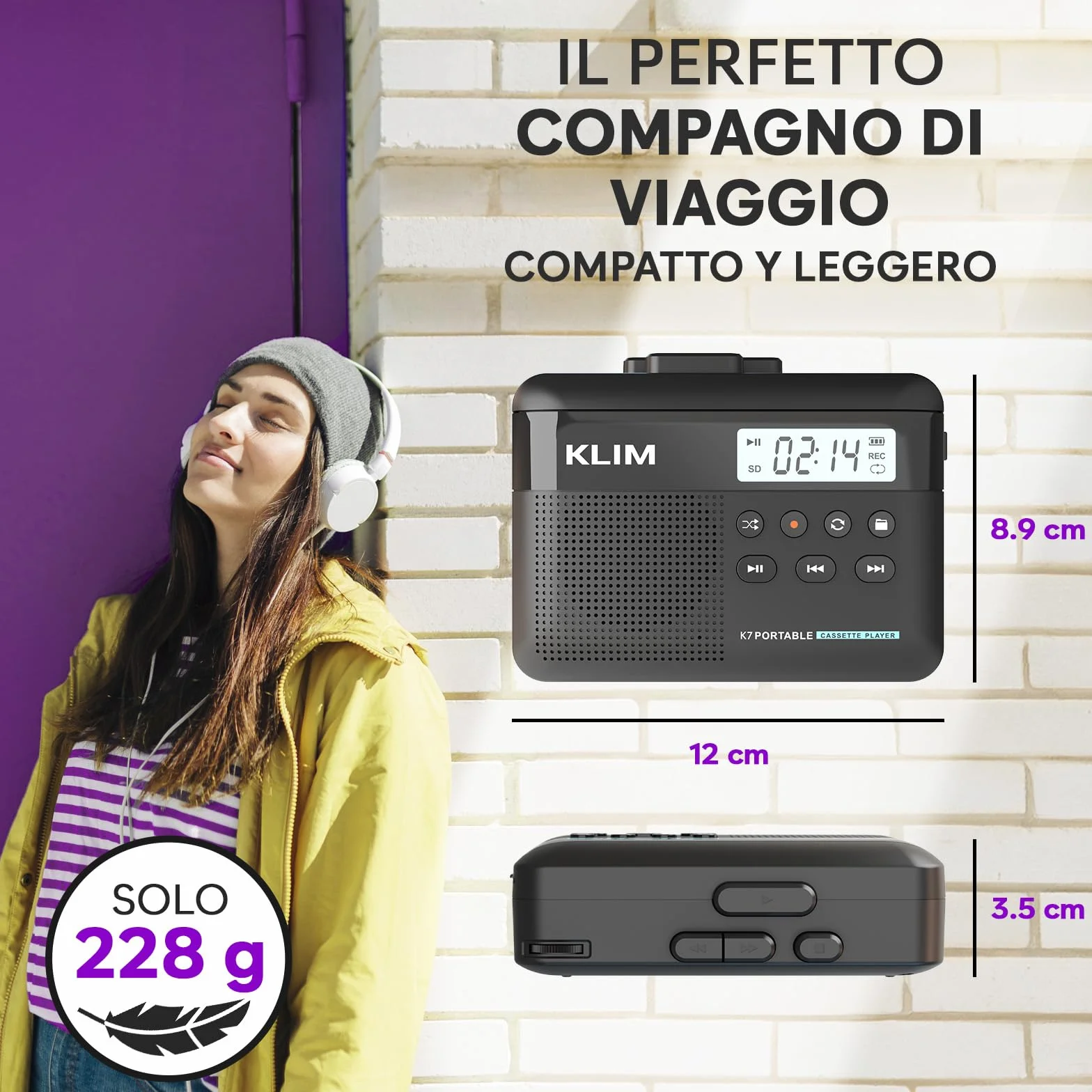 K7 Cassette Player MP3 Convertitore Lettore Audio Portatile con Microfono Altoparlante Batteria Ricaricabile Auricolari Scheda SD 8 GB Nero