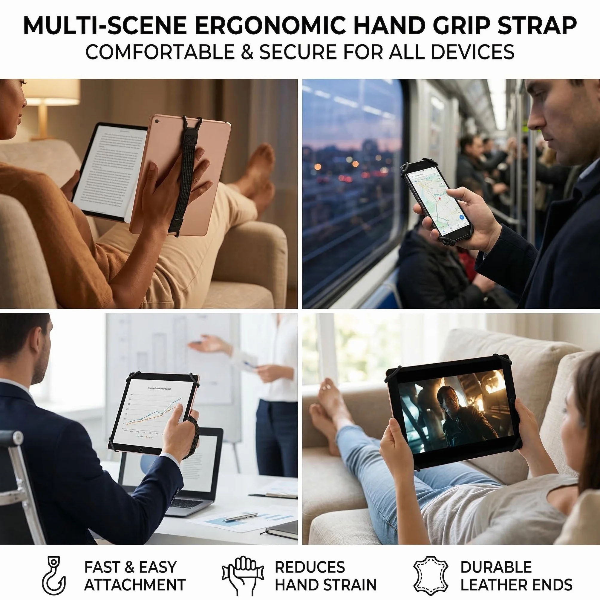 Cinturino di Sicurezza per eReader e Tablet 8.7-13 Pollici, Antiscivolo Regolabile, Supporto Universale per Uso a Una Mano