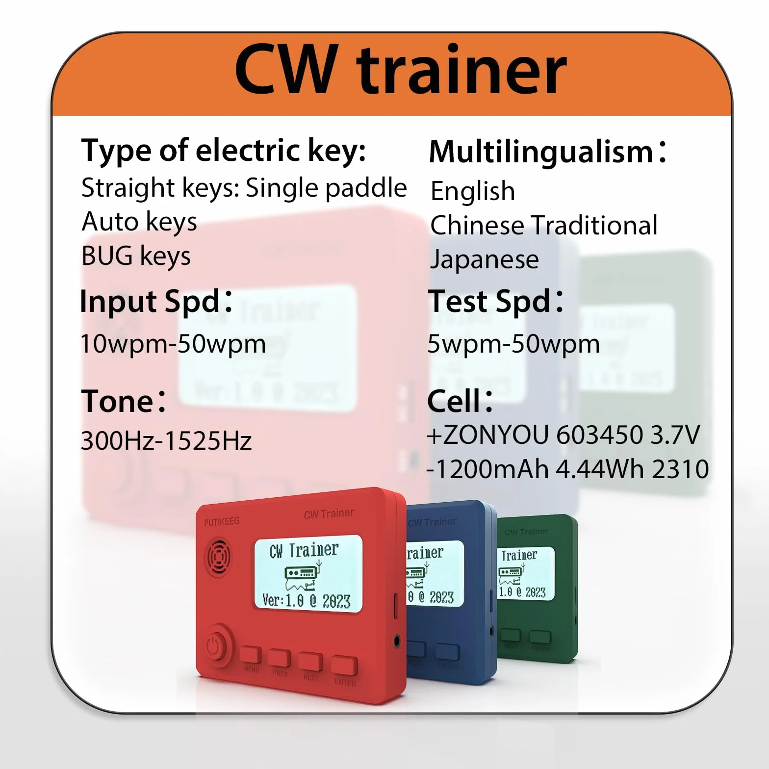 Moore Mini CW Trainer con Display, Radio Onde Corte, Telegrafo, per Imparare Chiavi dell'Auto, Cavo Ricarica Blu
