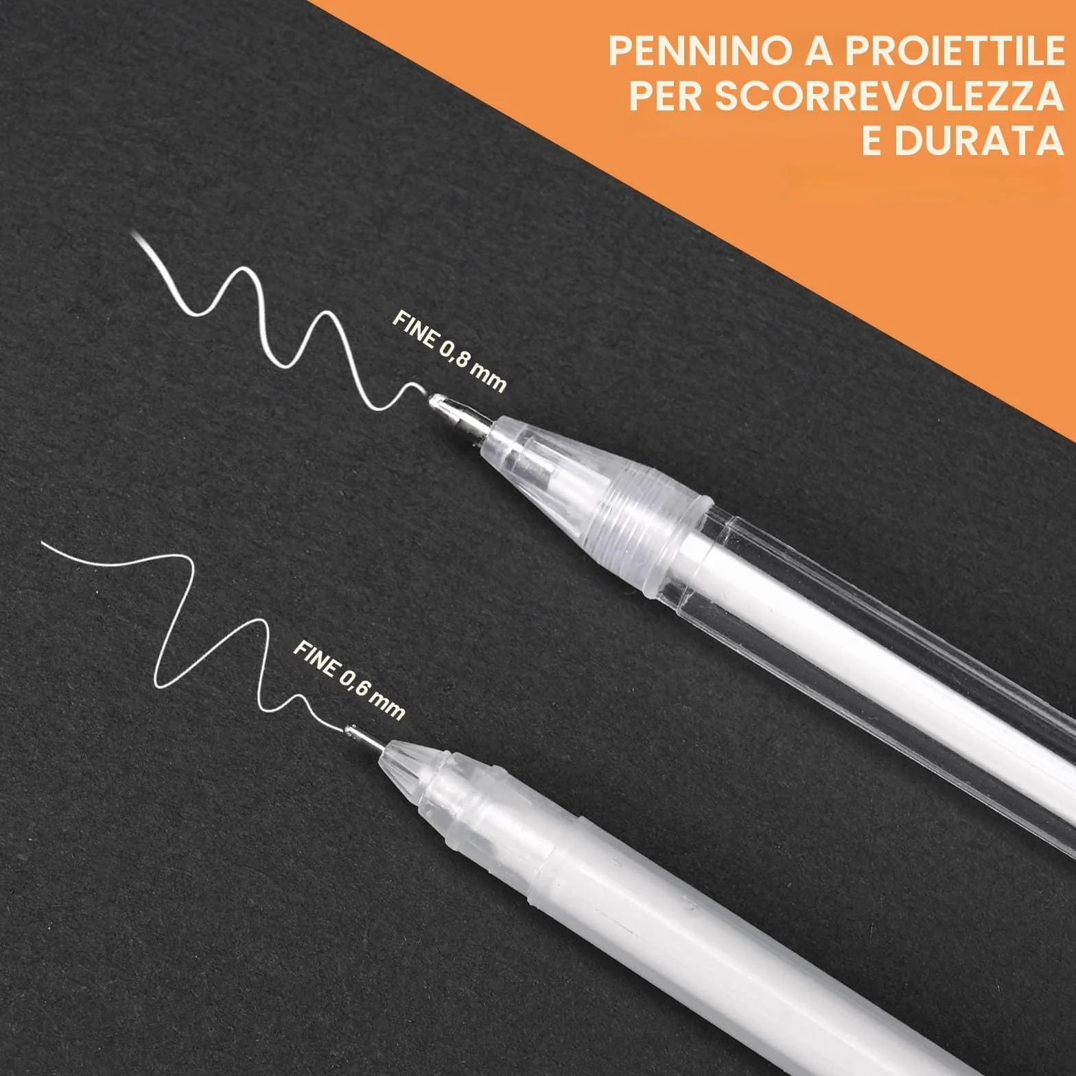 Set di 9 penne gel bianche 0,6 mm 0,8 mm per disegno su carta nera
