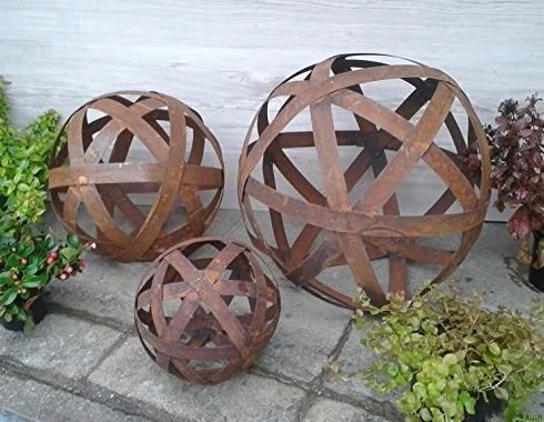 Set di 3 palline da 20 + 30 + 40 cm in metallo arrugginito/decorazione da giardino / ruggine