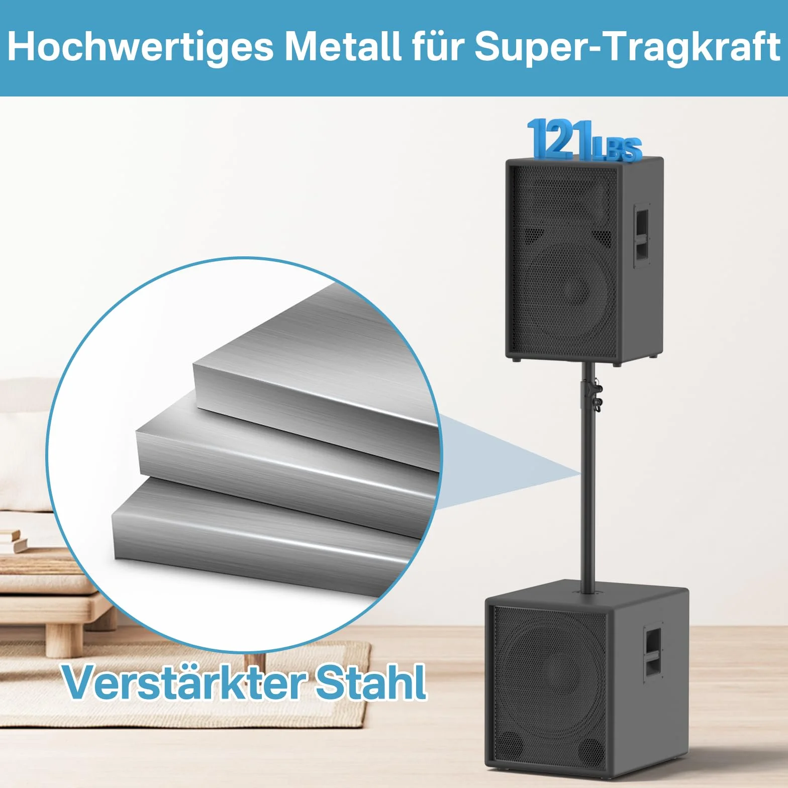 Notiela Supporto per subwoofer ad alta resistenza altezza regolabile 35 mm adattatore estensione altoparlanti 121 libbre 1 confezione