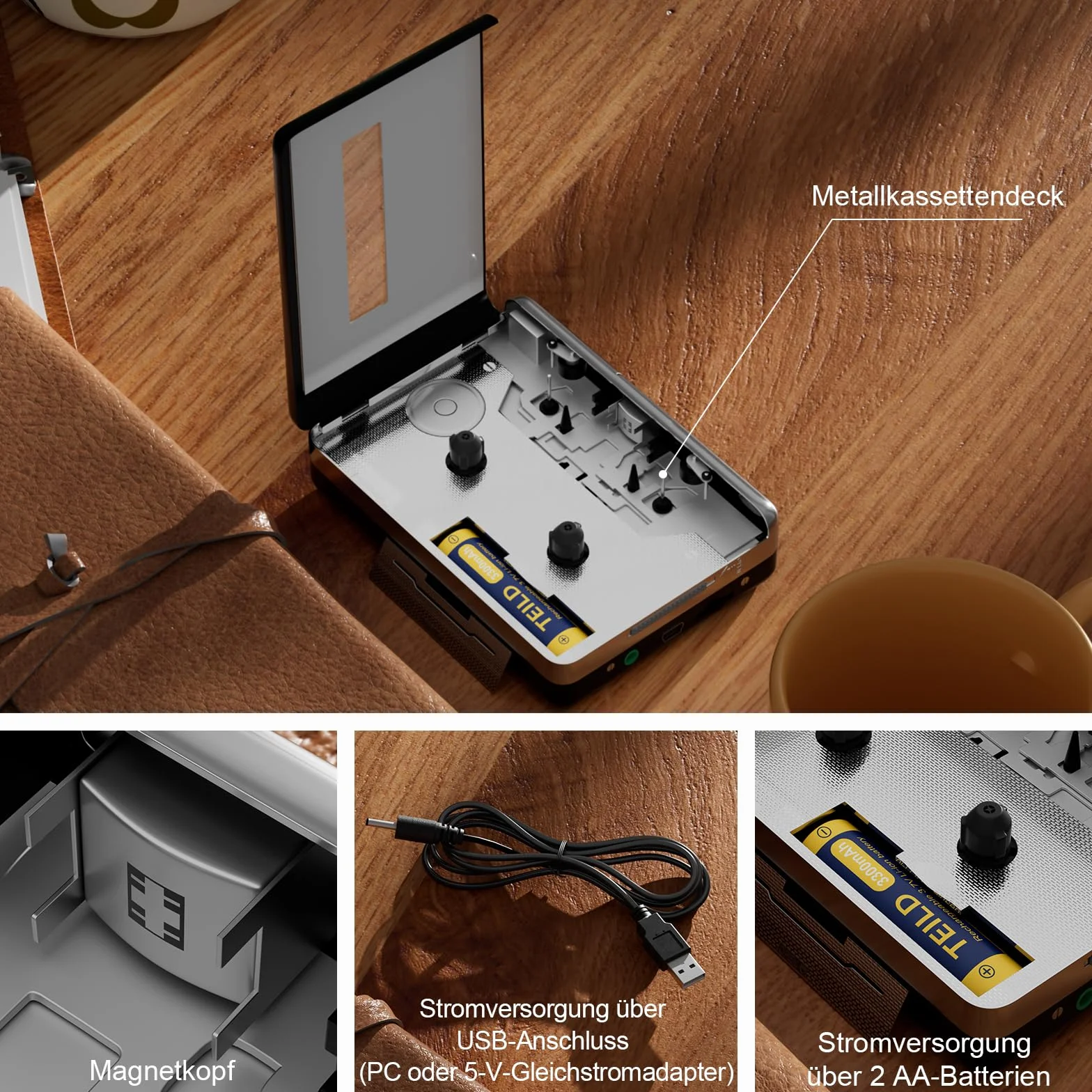Reshow Registratore a cassette portatile MP3 USB argento