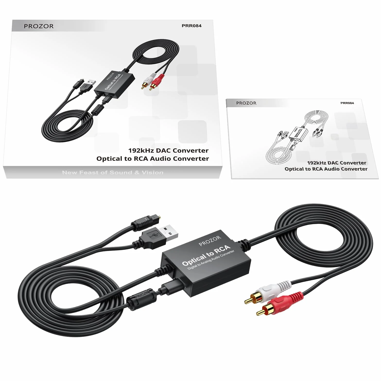 PROZOR DAC 2.1m SPDIF a RCA 192KHz/24bit Adattatore Ottico Toslink a AV Convertitore Audio Digitale a Analogico