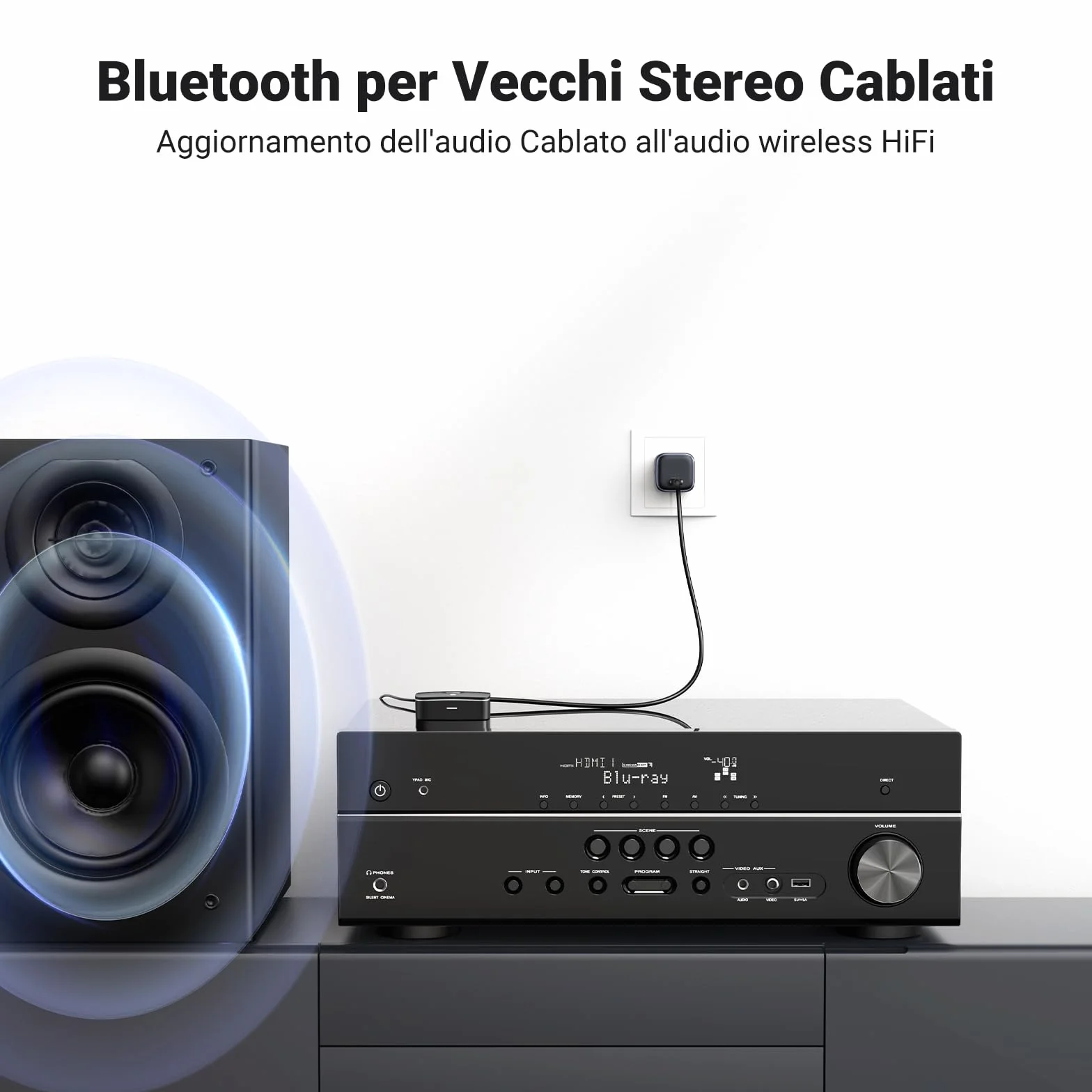 UGREEN Ricevitore Bluetooth 5.1 aptX HD Adattatore Audio 2RCA 3,5 mm HiFi EDR Bassa Latenza Wireless