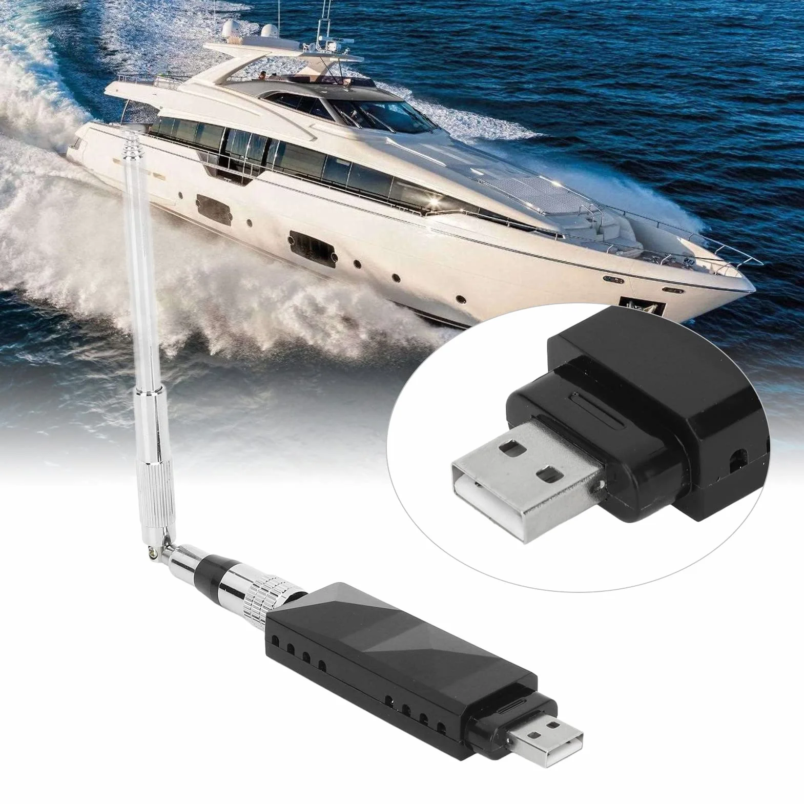 Yctze Ricevitore AIS a Doppio Canale Uscita USB con Antenna per Barche Marine ABS Portatile Pieghevole Acciaio Inossidabile