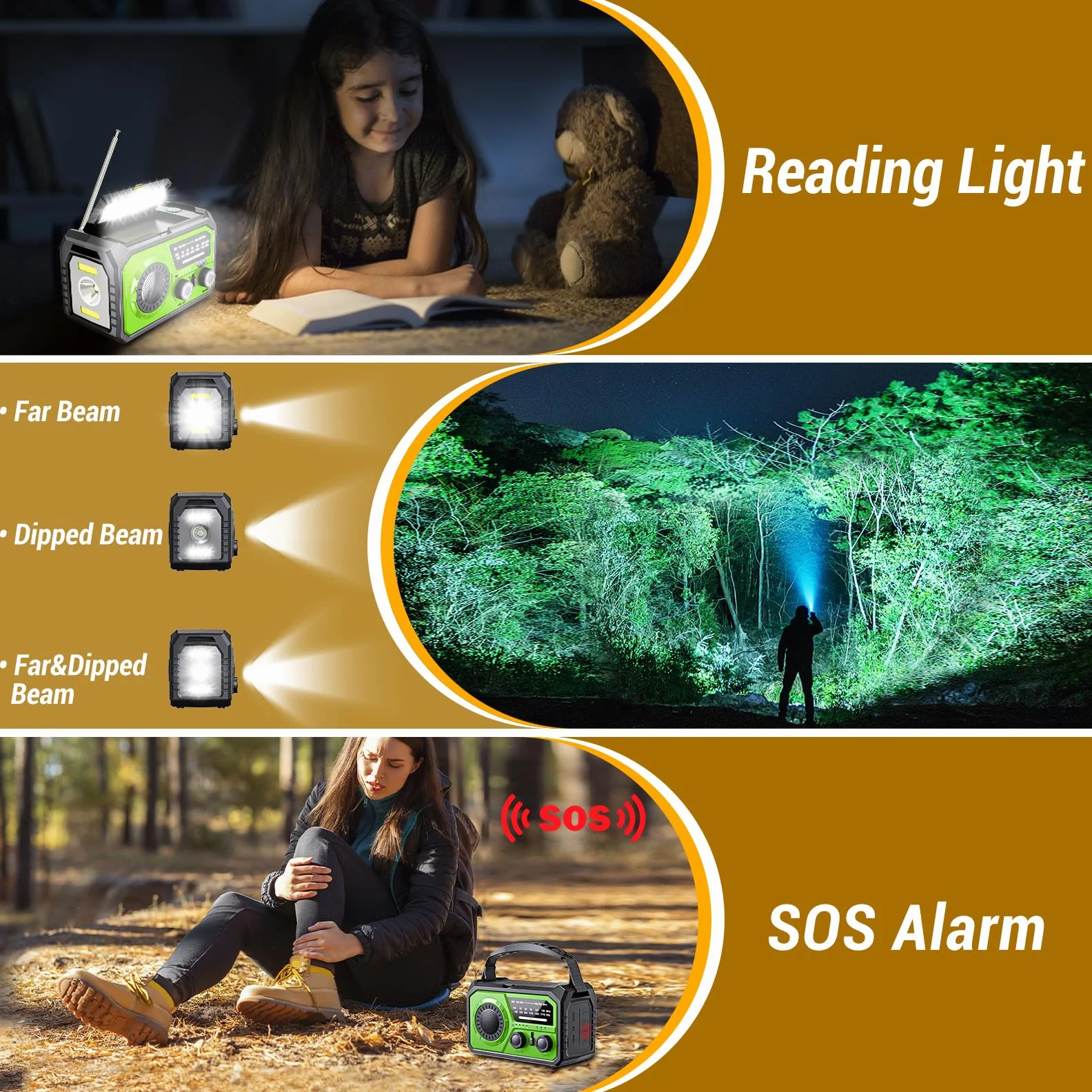 Radio Solare 16000 mAh AM/FM Portatile Emergenza con Batteria 59200 mWh, Torcia LED, Allarme SOS, Manovella Dynamo, Campeggio
