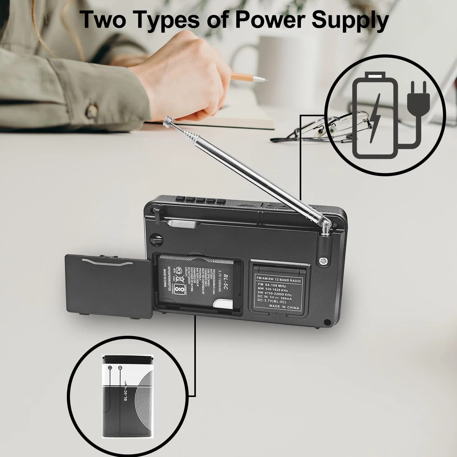 XHDATA D-328 Radio Portatile FM AM SW Vintage Supporto TF Card MP3 Batteria Ricaricabile Grigio