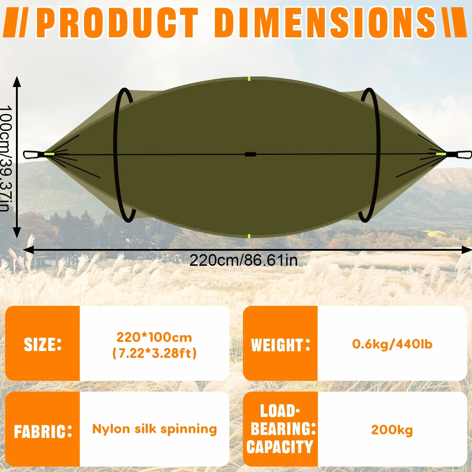 Amaca da Campeggio con Zanzariera 270x140cm Ultraleggera Nylon Capacità 300kg Portatile con Borsa