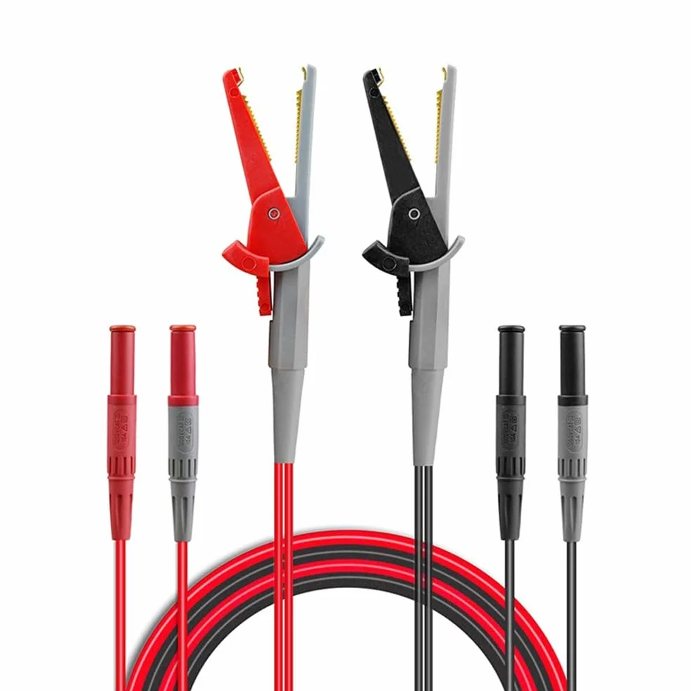 Kelvin Clip Test Batteria Resistenza Interna Misurazione LCR Cavo Silicone Jack 4mm Nero Rosso