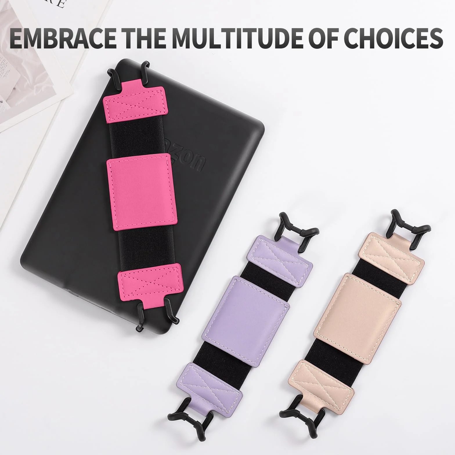 MoKo Cinturino Universale per E-Reader Tablet 6-8 cali, Morbido Supporto Mano, Fascia Elastica Impugnatura, Fiori Magenta
