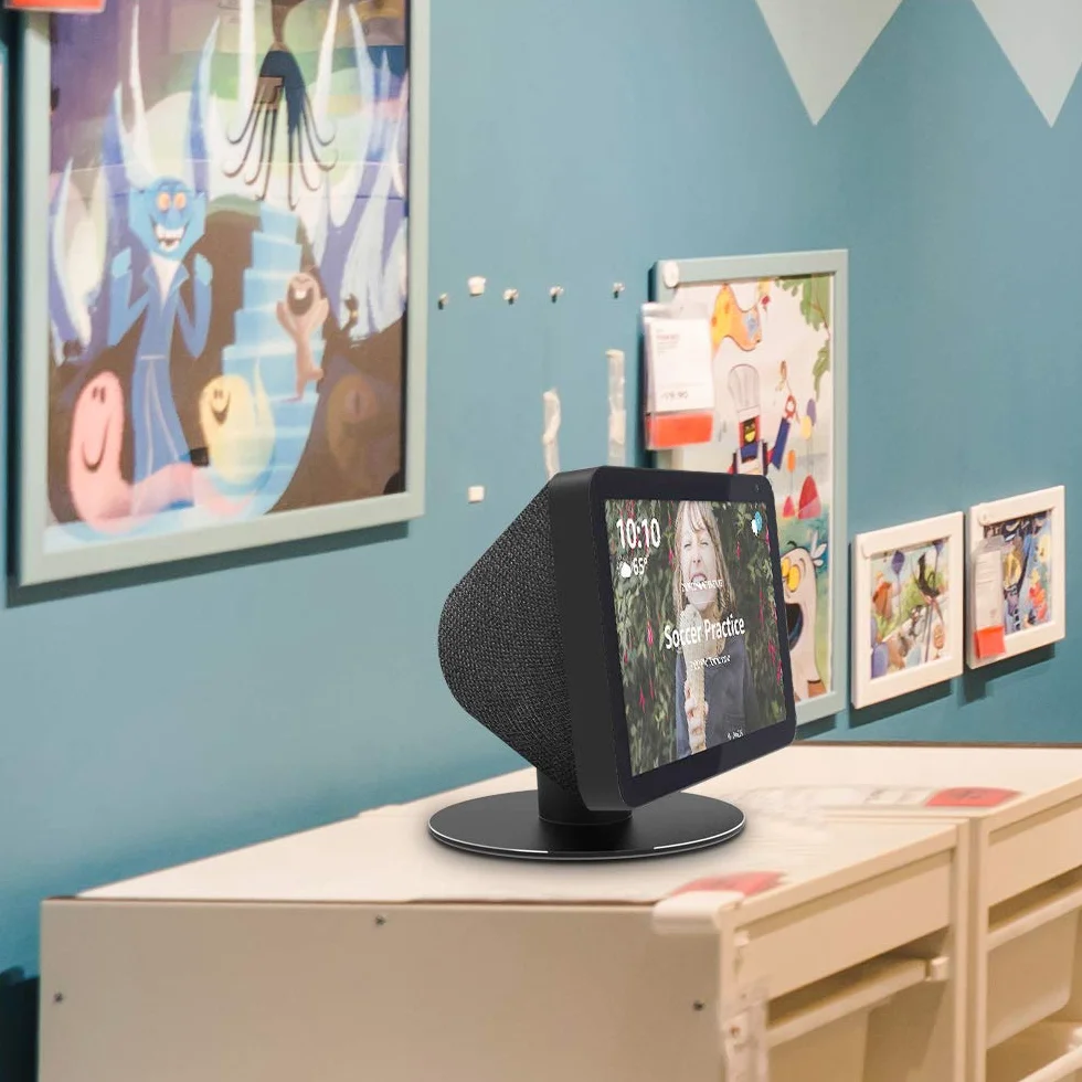 Supporto regolabile per Echo Show 8, Nero, rotazione 360° orizzontale, base nera