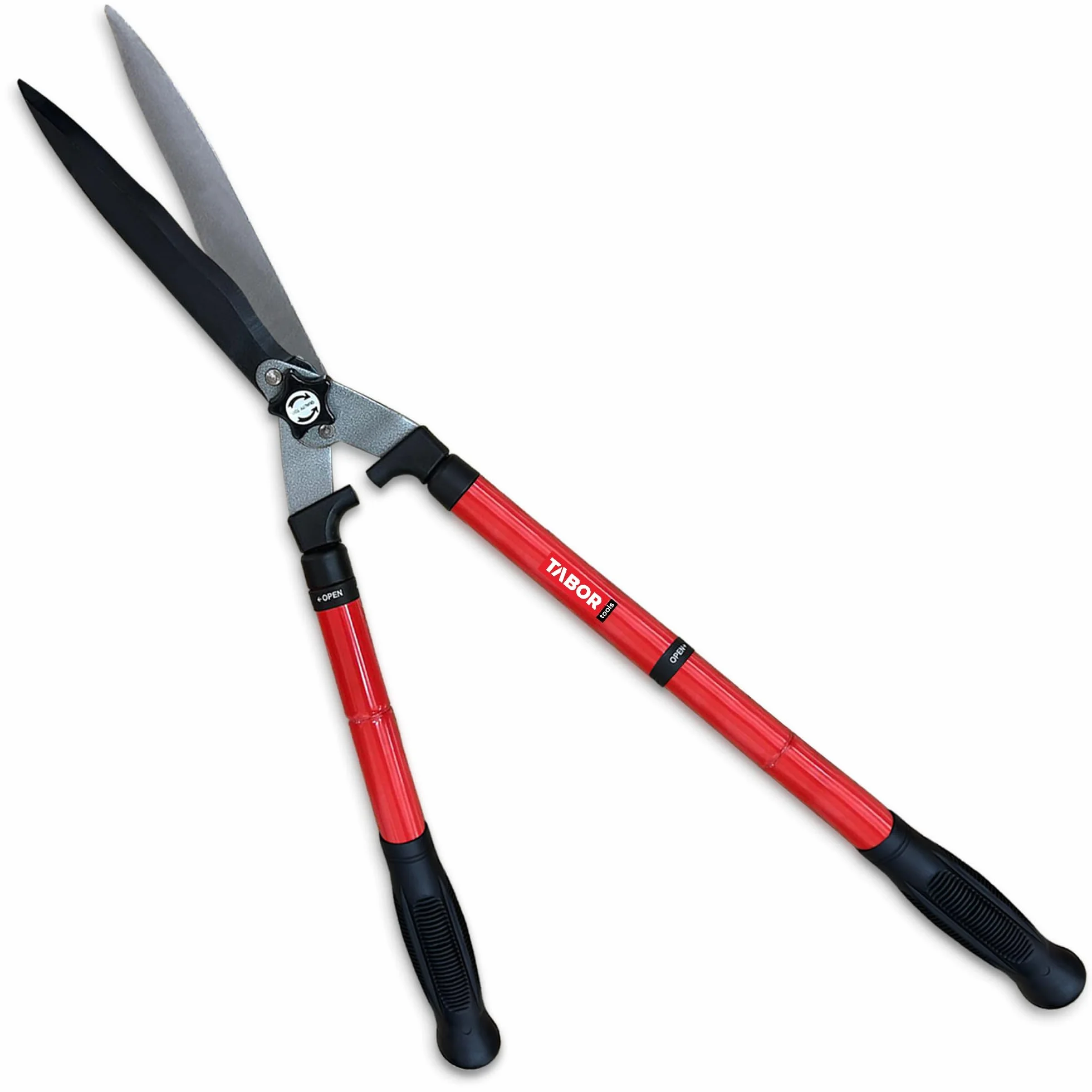 TABOR TOOLS B212E Cesoie per Siepi con Manici Telescopici Allungabili 63+20 cm, Forbici per Siepi con Lame Ondulate.