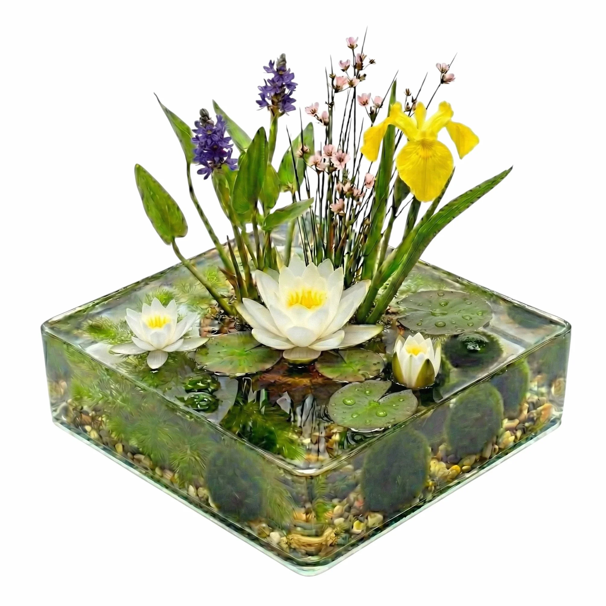 vdvelde - Set Completo Piante Laghetto Bianco 25-90L - Ninfea Nana Bianca, 11 Piante, Ossigenanti, Substrato & Batteri - Mini Laghetto senza Filtro per Acqua Limpida - Rustico