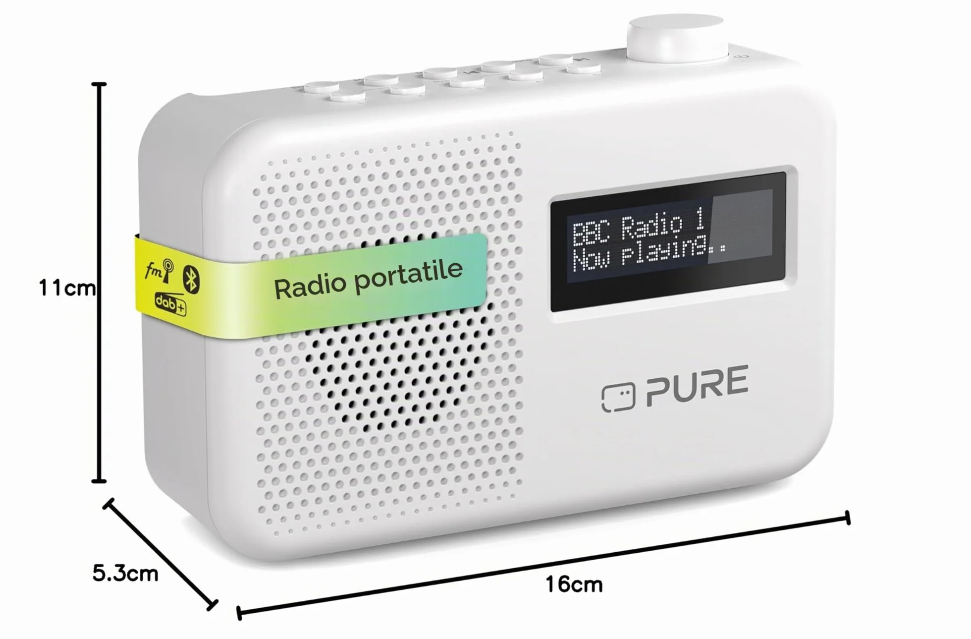 Pure Elan One2 Radio Portatile DAB+/FM Bluetooth 5.1 LCD Bianco Cotone