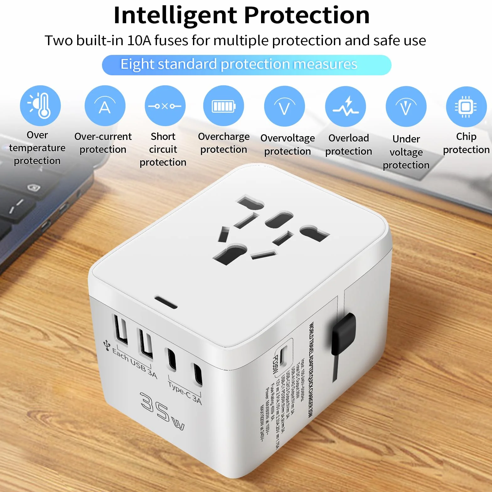 Adattatore Universale da Viaggio con 3 USB-C PD 35W, 2 USB-A e 1 AC per USA UK Giappone Australia 224+ Paesi