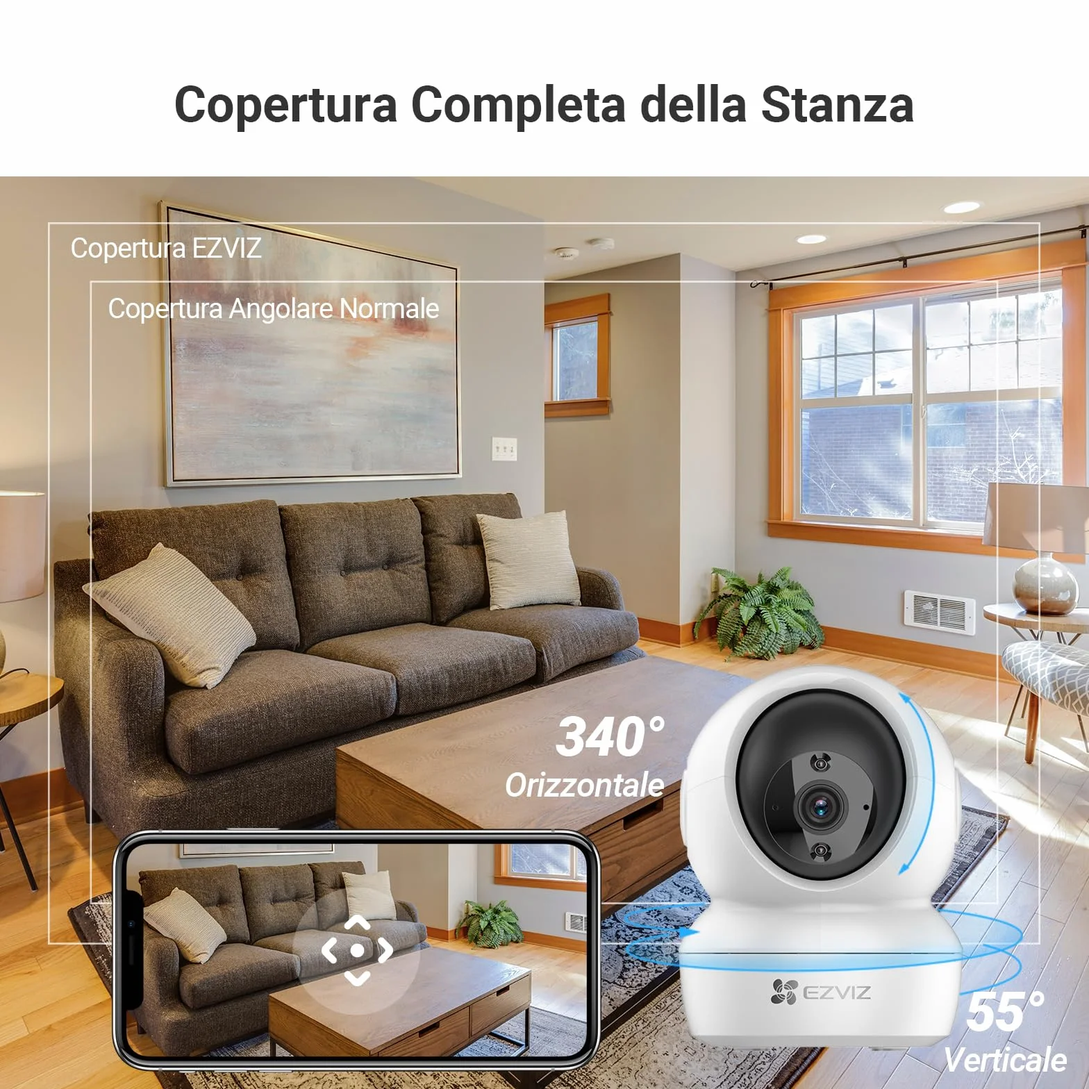 EZVIZ C6N Telecamera Wi-Fi Interno 1080p Pan/Tilt/Zoom Visione Notturna Tracciamento Movimento Audio Kit 2