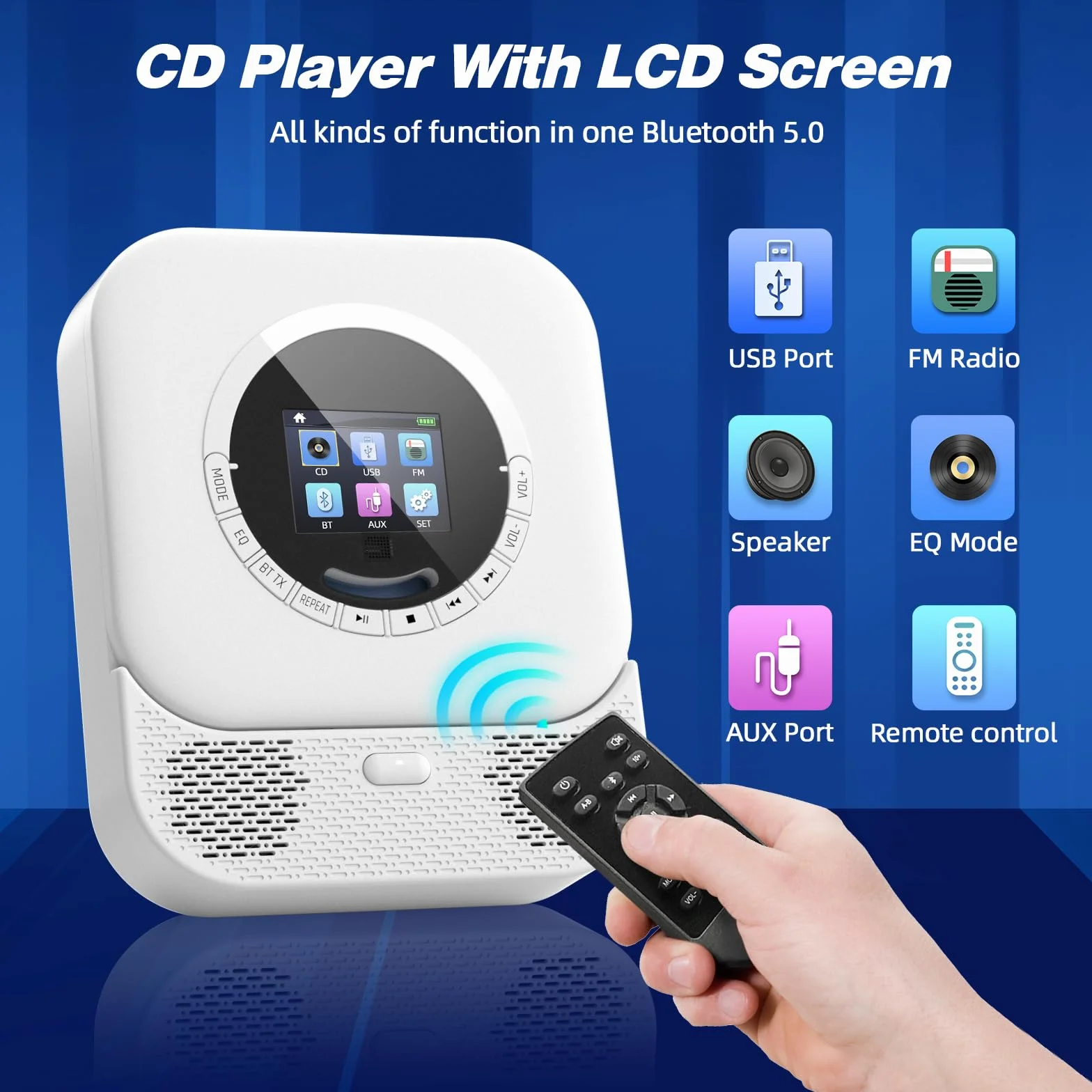 Arafuna Lettore CD Portatile Bluetooth con Altoparlanti HiFi, Radio, Display LED (Bianco)