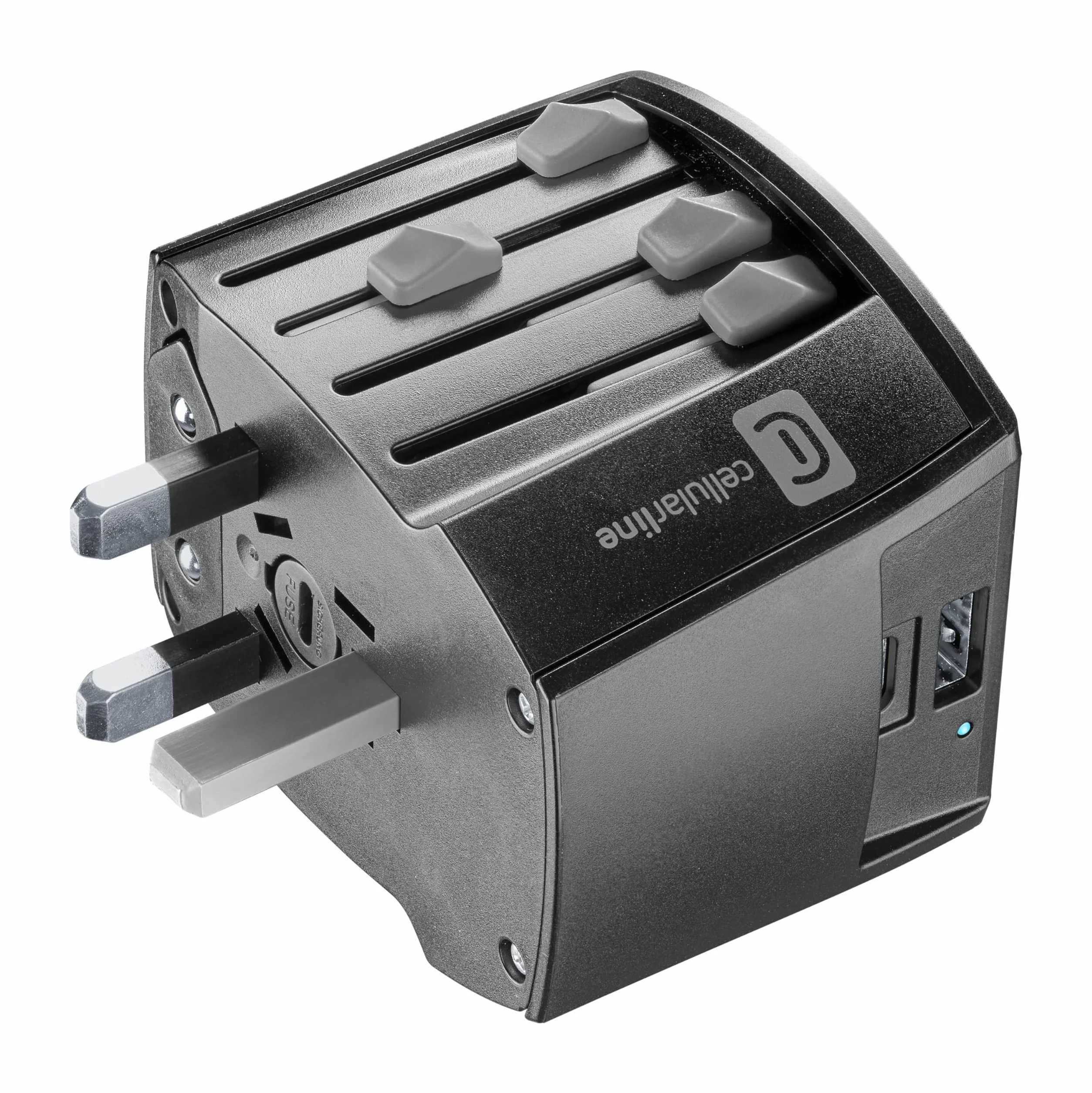 Cellularline Adattatore da viaggio multispina USB 18W USB-C 20W 100-240V 600W EU/UK/AUS/USA Nero
