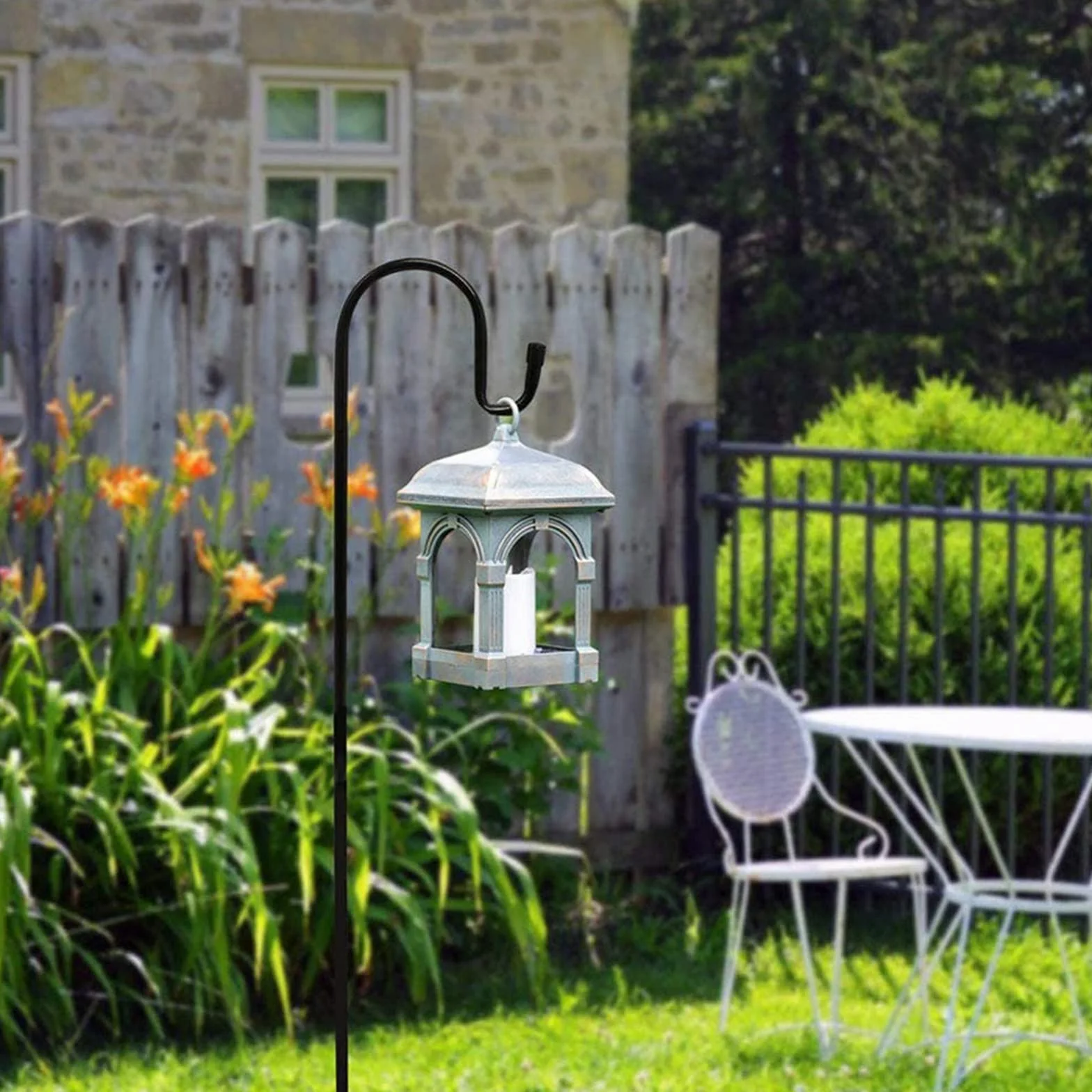 Gancio per pastore da giardino in metallo 96cm con gancio per fioriera lanterne luci decorazioni 2 Nero
