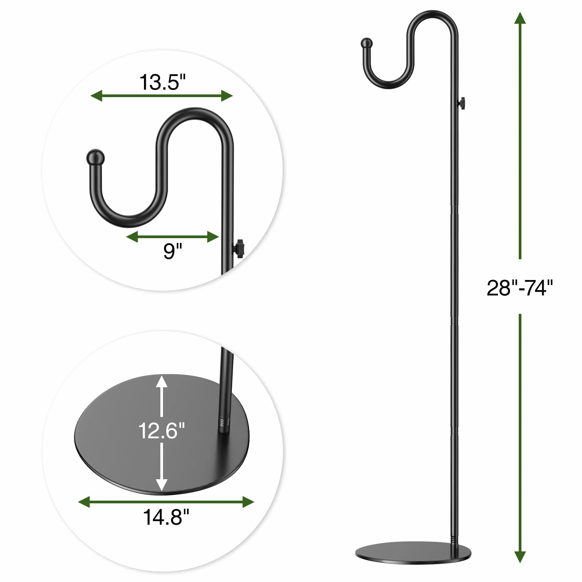 Saffruff 188 cm Gancio da pastore Supporto metallico indipendente Antiruggine