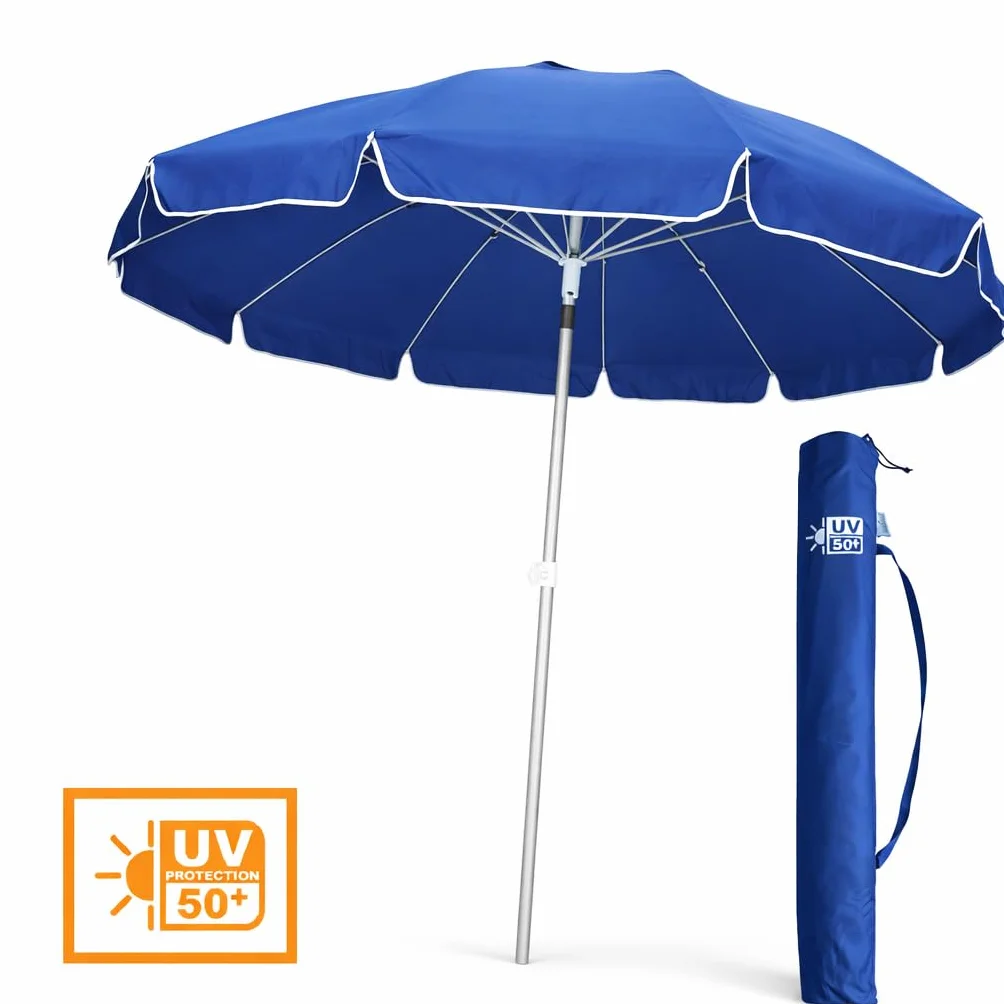 DANYX Ombrellone Mare Spiaggia 200 cm Antivento 12 Stecche Fibra di Vetro, Palo Alluminio 32 mm, UV50+ Inclinabile 45°, AirVent, Punta Trivella con Custodia