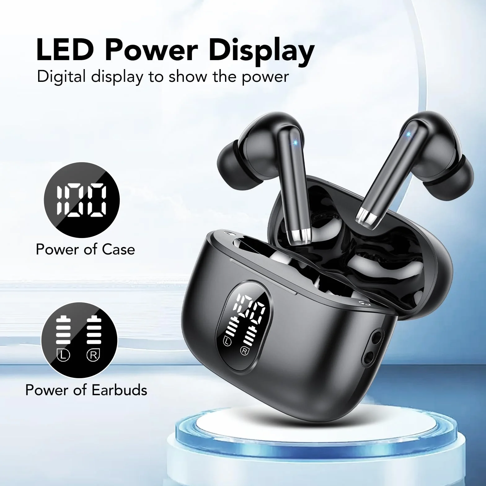 Auricolari Bluetooth 5.4 Hi-Fi Stereo, 40 Ore Mini Cuffie Wireless Cancellazione Rumore con 4 ENC Mics, per Android iOS, Nero
