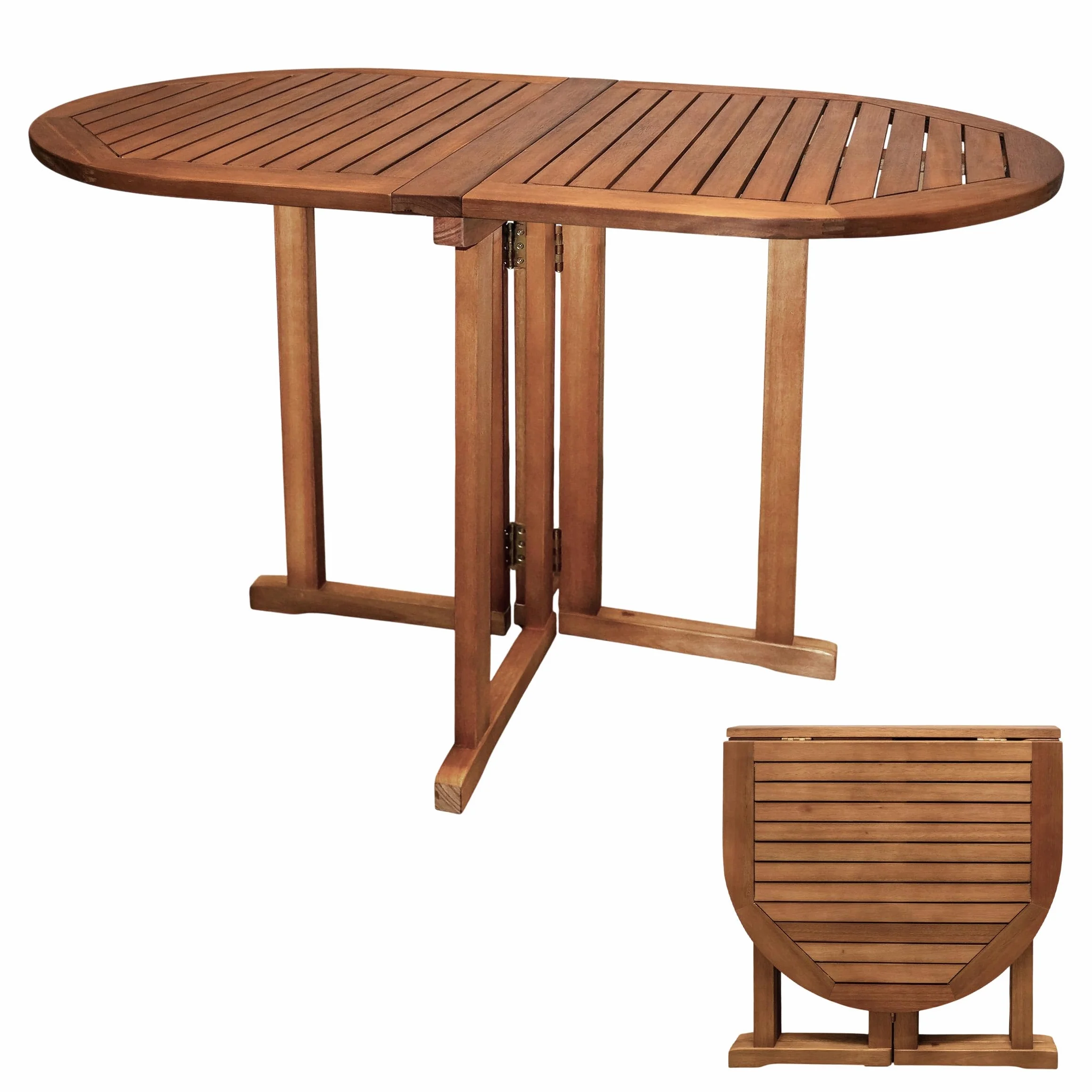 Spetebo Tavolo da giardino ovale in legno di eucalipto - 120x70x73 cm - pieghevole per birra Bistrot balcone oliato