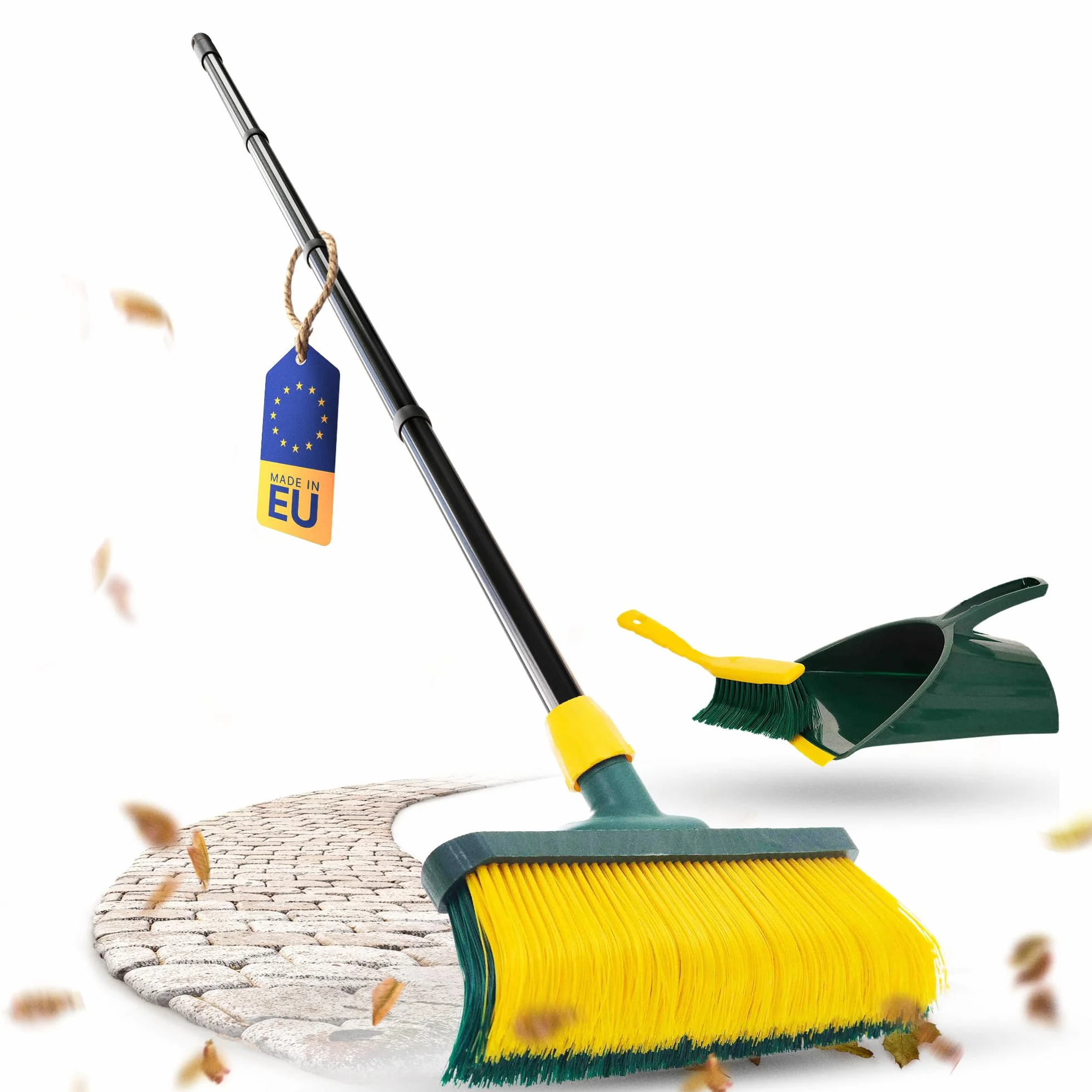 Novaliv Scopa con manico di alta qualità, 40 cm, con spazzola jumbo, setole ricurve, ideale come scopa da giardino, scopa per prato artificiale, ideale per campeggio, scopa da strada