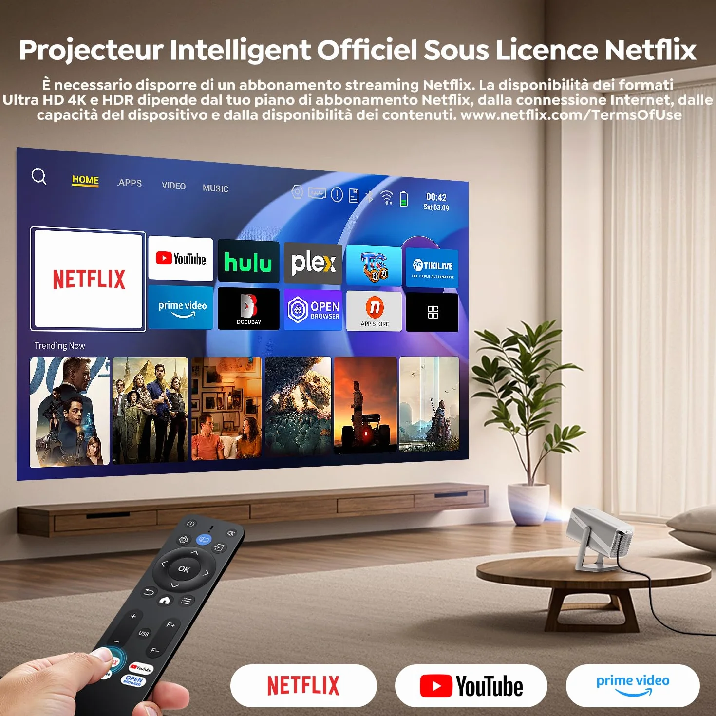 Proiettore 4K Portatile 700ANSI Bluetooth Keystone Auto Home Theater