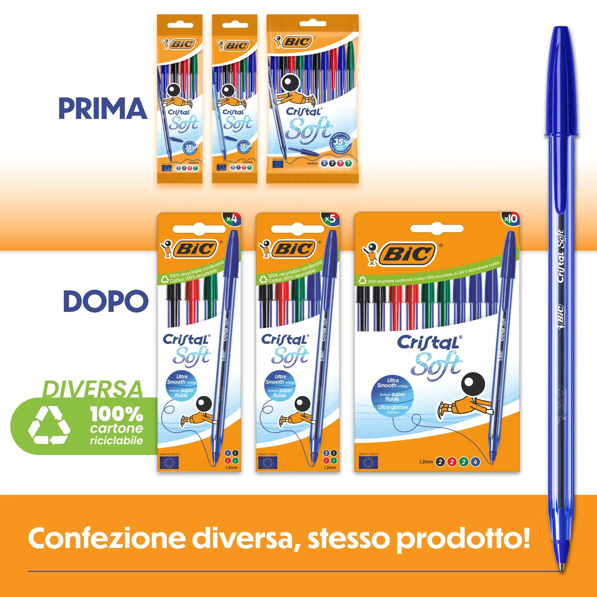 BIC Cristal Soft Penne a Sfera Punta Media 1,2 mm Inchiostro Softline Nero Confezione da 10