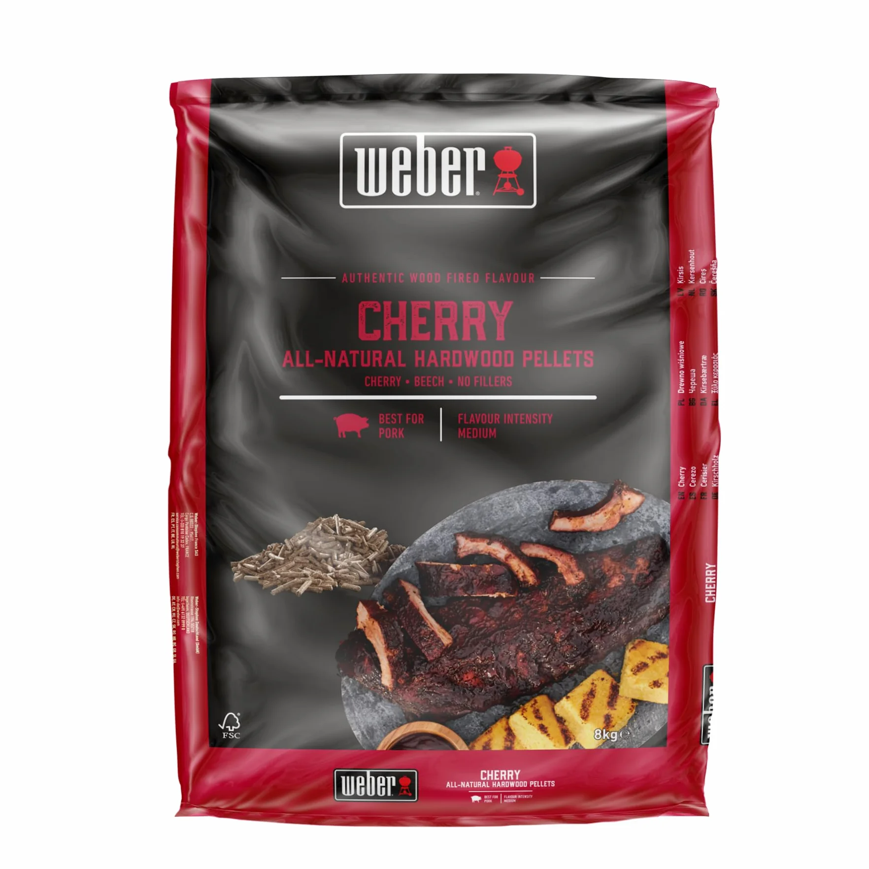 Weber Pellet di legno duro di ciliegio/legno naturale di ciliegio per barbecue a pellet con un sapore delicato, fruttato, dolce e affumicato, senza riempitivi, per cotture lente, sacchetto da 8 kg