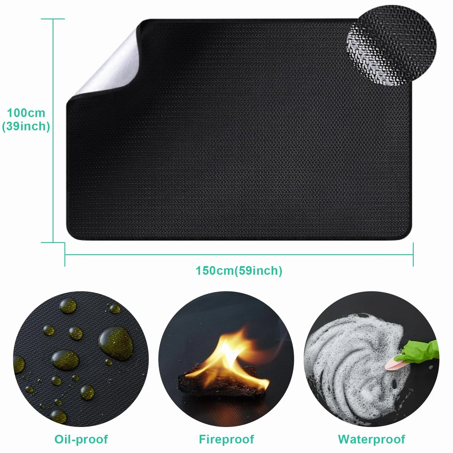 Tappetino per Braciere, Tappeto Ignifugo per Camino, Grill mat Riutilizzabili, Impermeabile e a prova di olio per Cortile, Prato e Campeggio All'aperto (100×150cm)