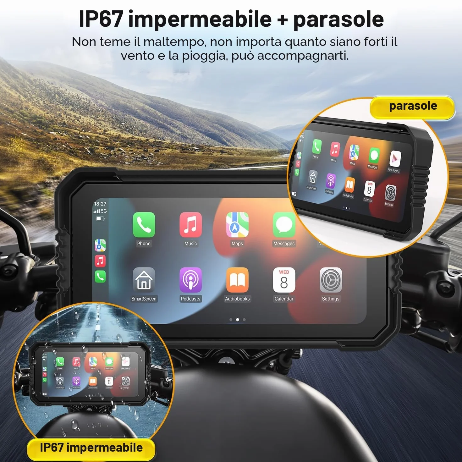 Wireless CarPlay Android Auto Schermo Moto 6,25 Pollici Touchscreen IP67 GPS Dual Bluetooth Telecomando
