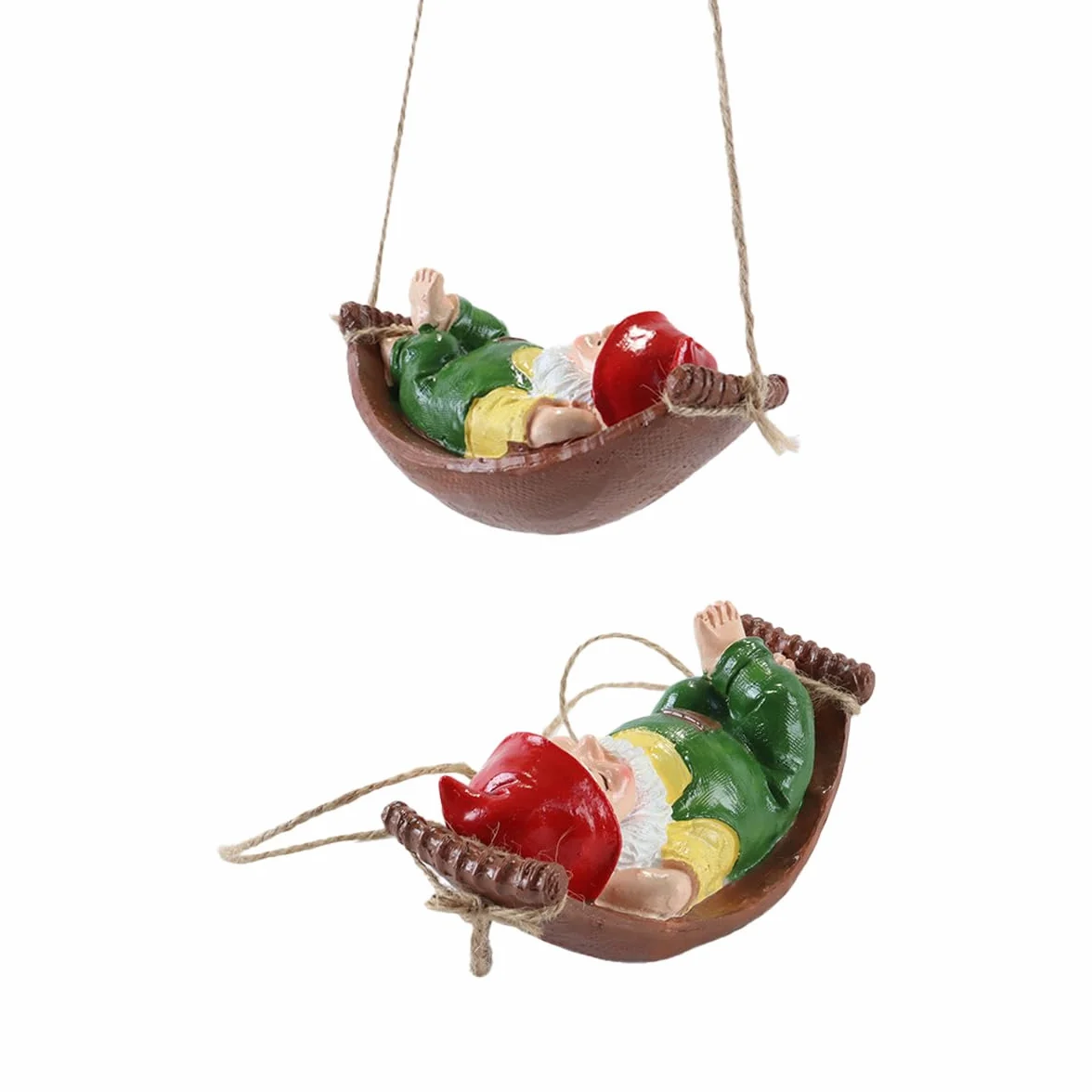 Alide Statua di gnomo da giardino con amaca, decorazione in resina per esterni, impermeabile, ornamento per patio, cortile, prato, verde, 7 x 8,5 x 14 cm