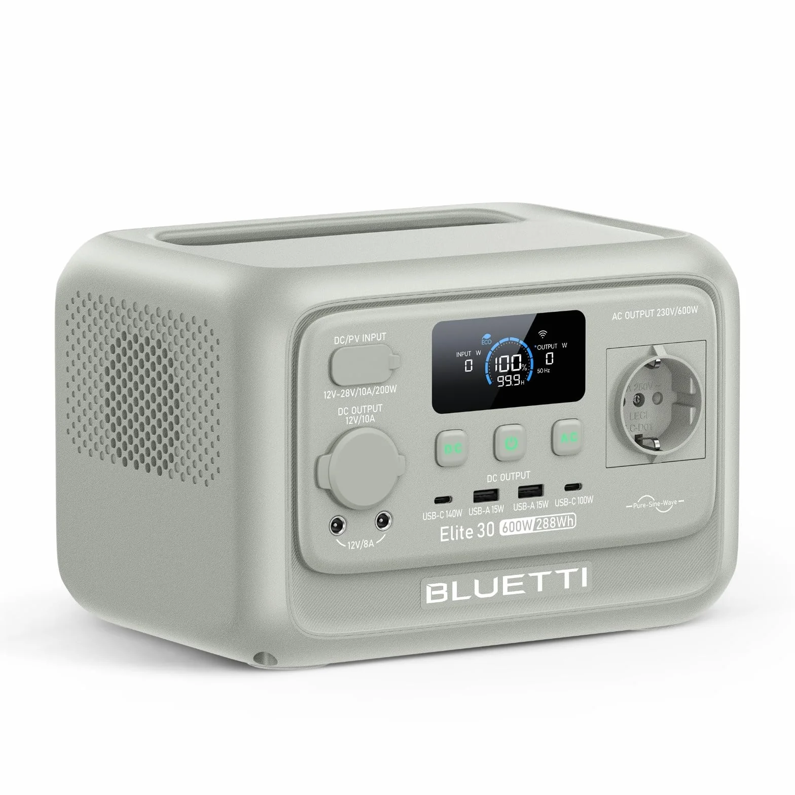 BLUETTI Elite 30 V2 Generatore Solare 288Wh, 600W (1500W Picco), Ricarica Rapida 70 min, LiFePO₄, per Campeggio e Emergenze(Grigio Sabbia Chiaro)