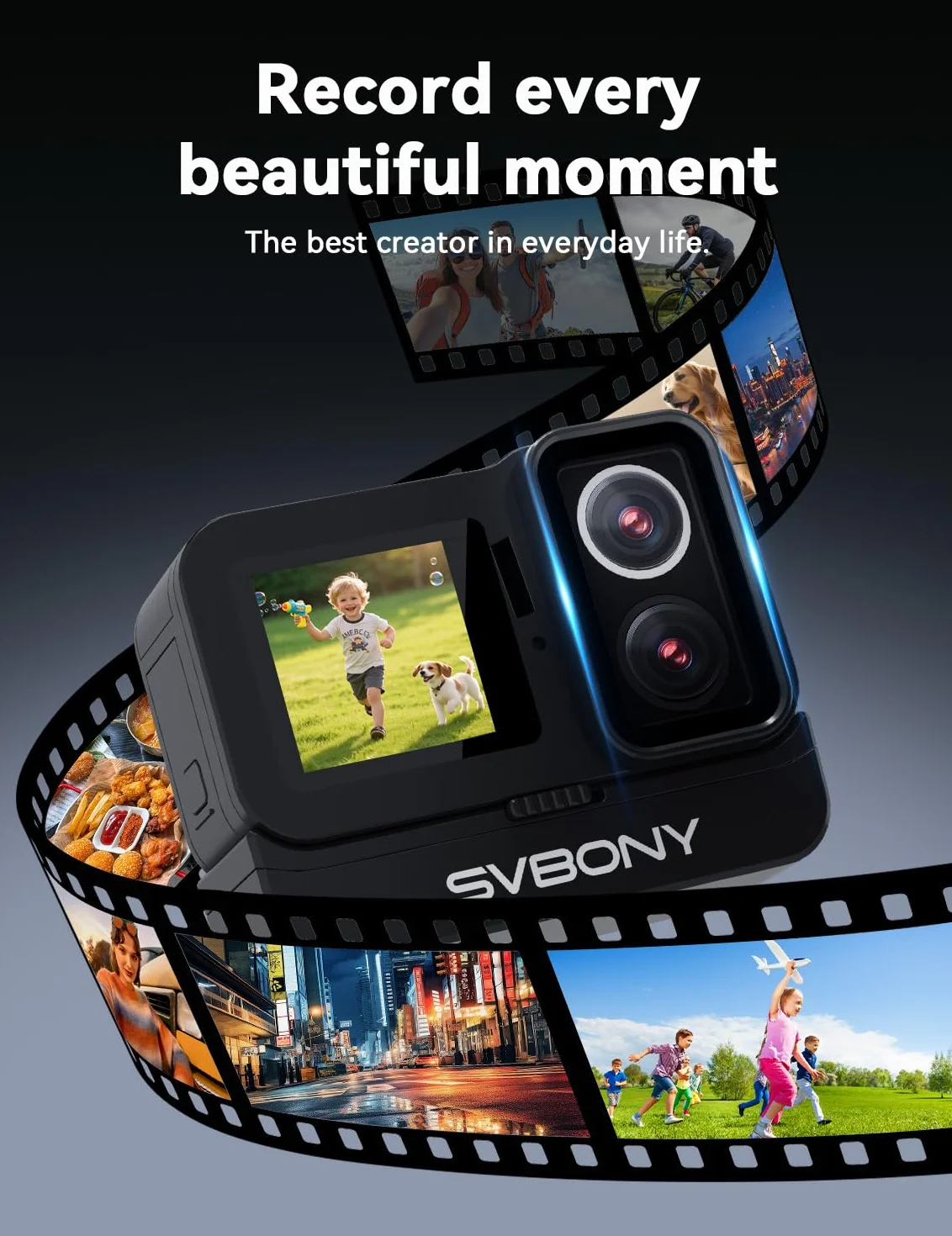 SVBONY SVGo Action Camera 4K30FPS Doppio Obiettivo F2.0/F1.4 Doppio Schermo IPS EIS Impermeabile 30m Batteria 1860mAh