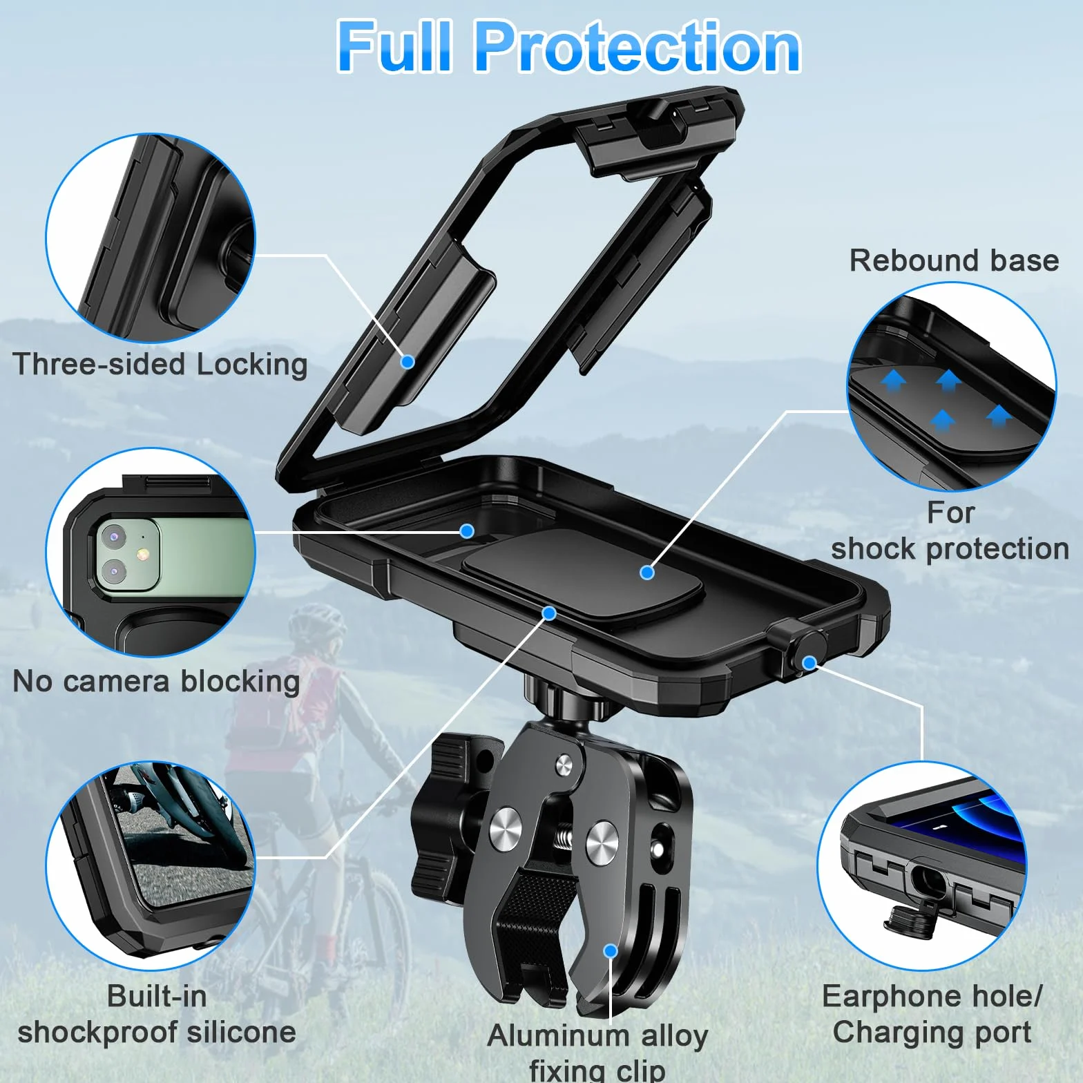 Porta Cellulare Moto Impermeabile Universale Supporto Telefono Bici con Rotazione a 360° per Smartphone 5.5"-7.0"