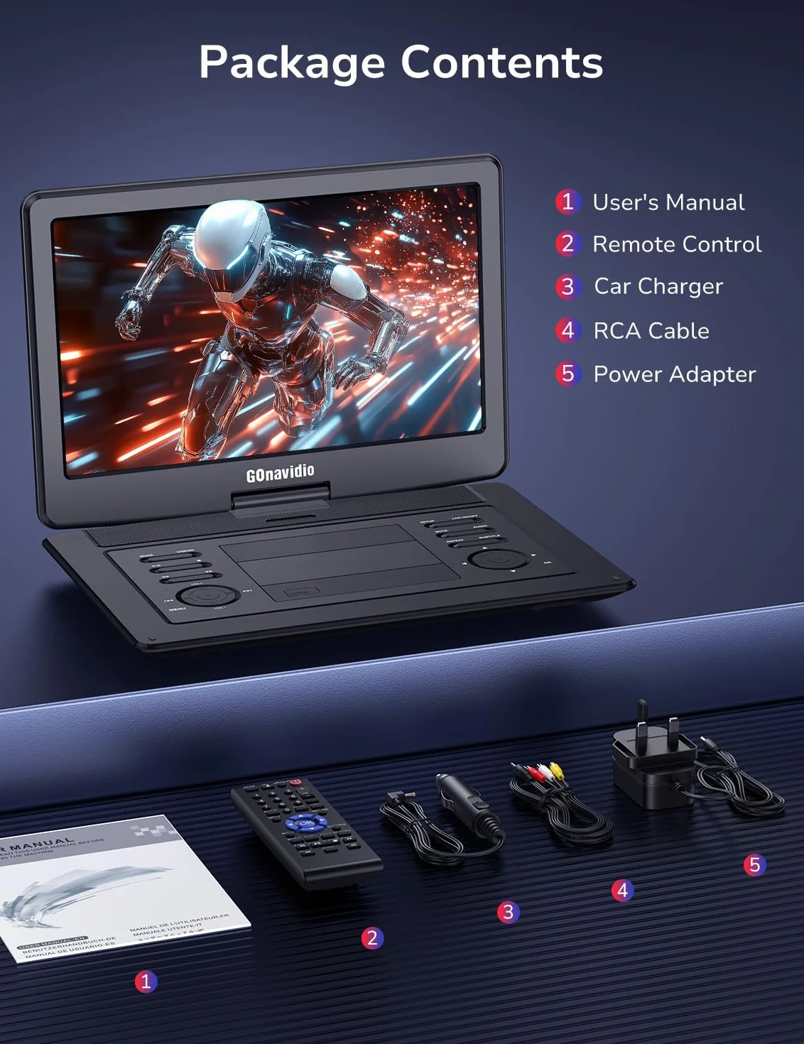 Lettore DVD portatile 18 pollici schermo 16 pollici 1600x900 HDMI USB batteria ricaricabile 5H