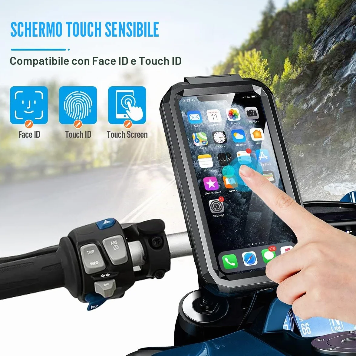 Supporto Telefono Moto Impermeabile con Rotazione 360° Anti Vibrazione per Smartphone 5.5-6.8"