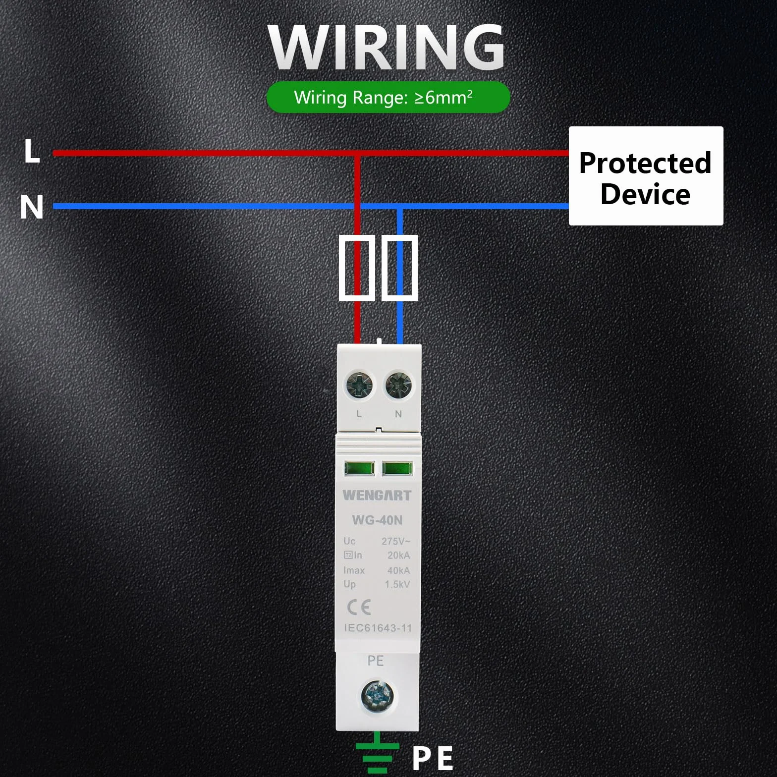 Wengart WG-40N Dispositivo di protezione contro le sovratensioni 2P 20-40KA 18mm