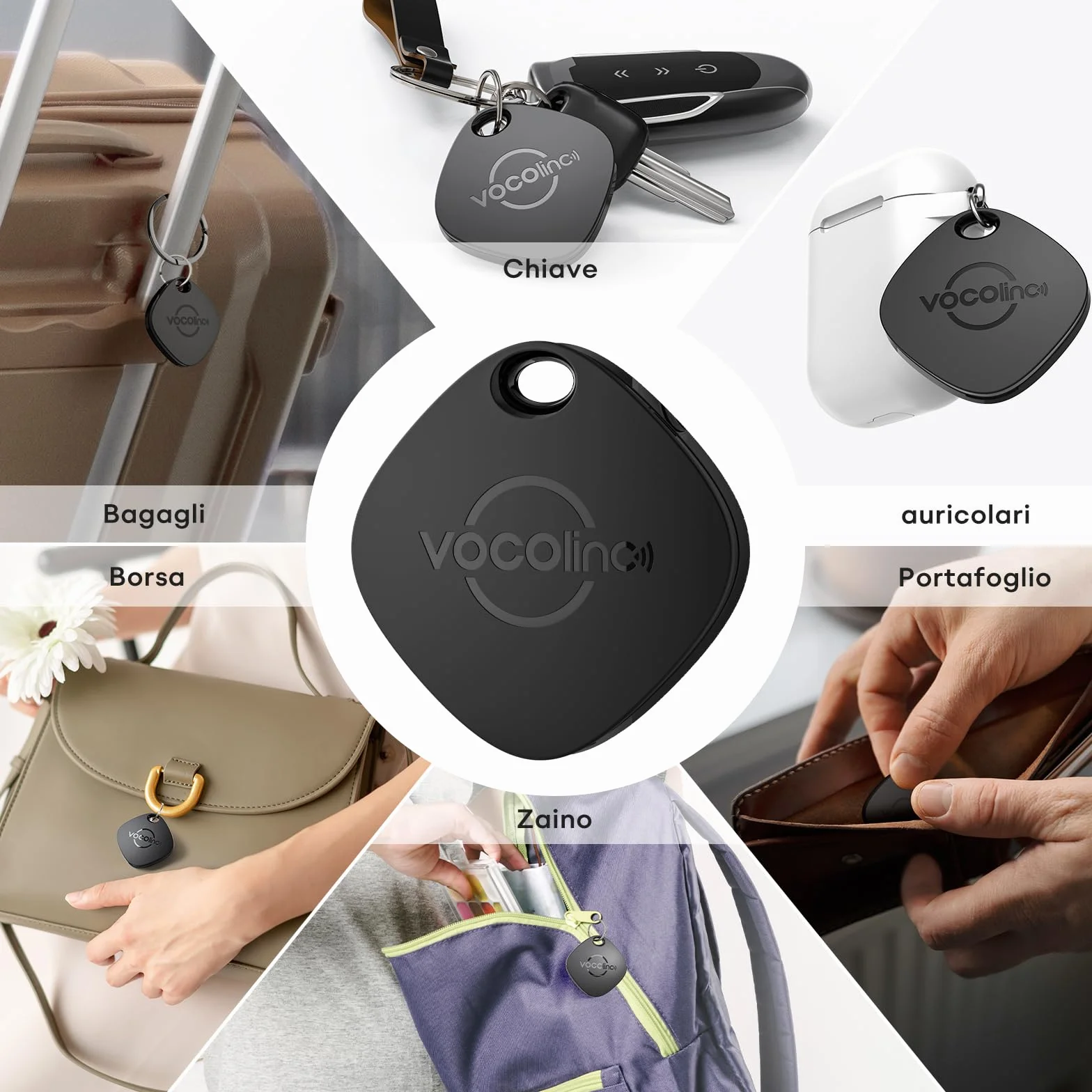 VOCOlinc Air Tag Tracker 2 Pezzi, Bluetooth Localizzatore Chiavi Compatibile con Apple Dov’è App, Trova Oggetti per Portafogli Valigie Bagagli, Batteria Sostituibile