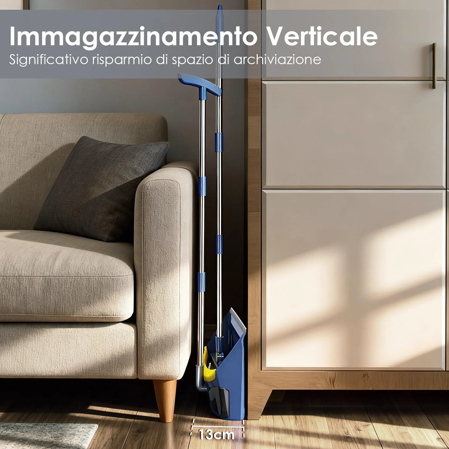 Masthome Verticale Set Scopa e Paletta Salvaspazio Manico Lungo Denti a Pettine Blu Scuro