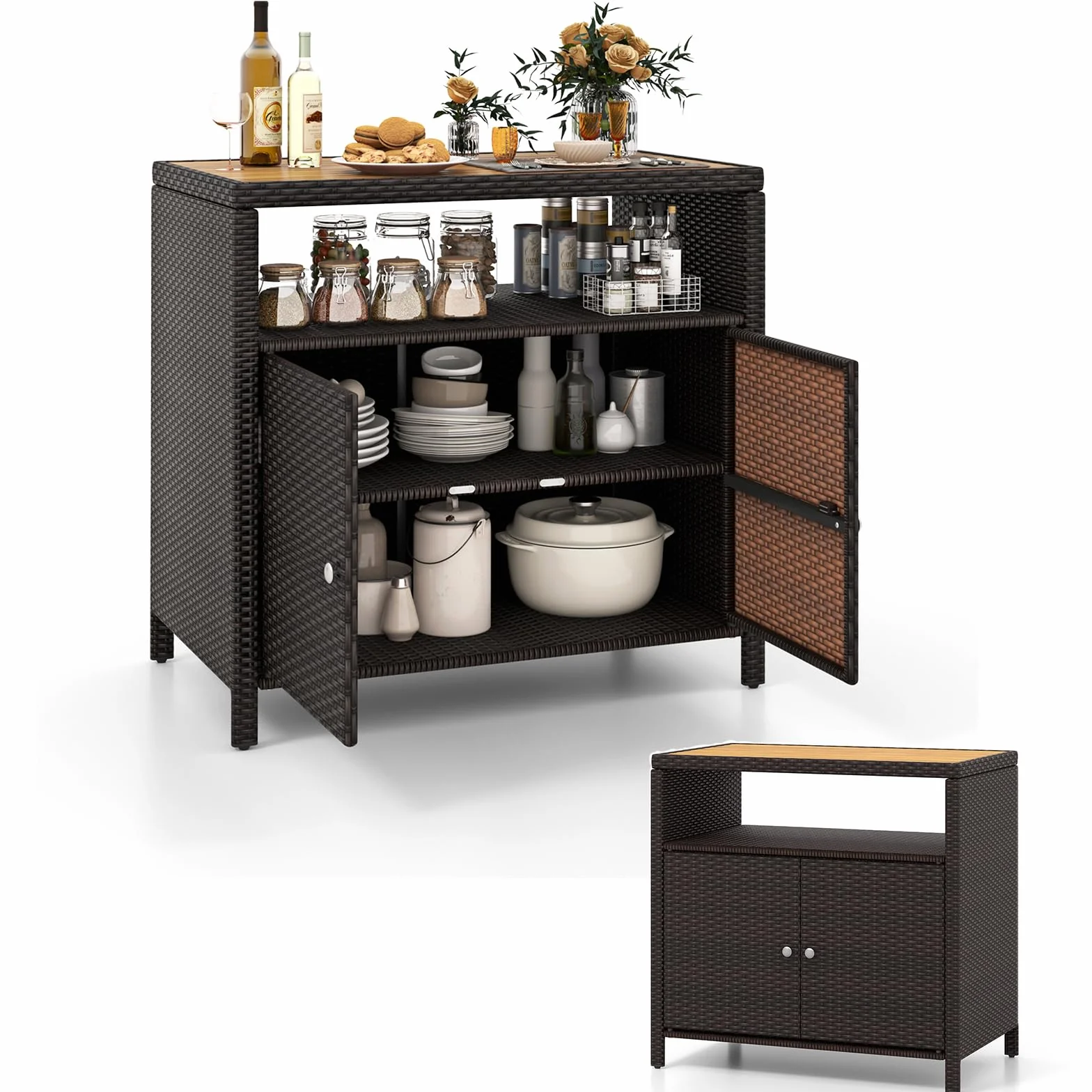 KOMFOTTEU Armadio da Esterno Impermeabile in Rattan 90x53x86 cm Marrone