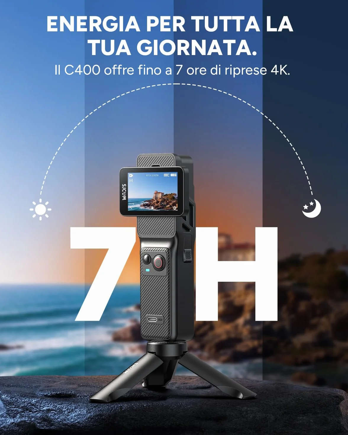 SJCAM C400 Kit Vlog (64GB) 4K Action Camera, 2.29" Touchscreen, 6-Axis Stabilization, Waterproof, Nero